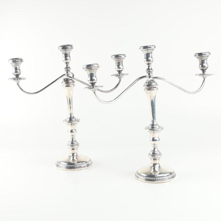 Kentshire Silver Co. Weighted Sterling Three-Capital Candelabras