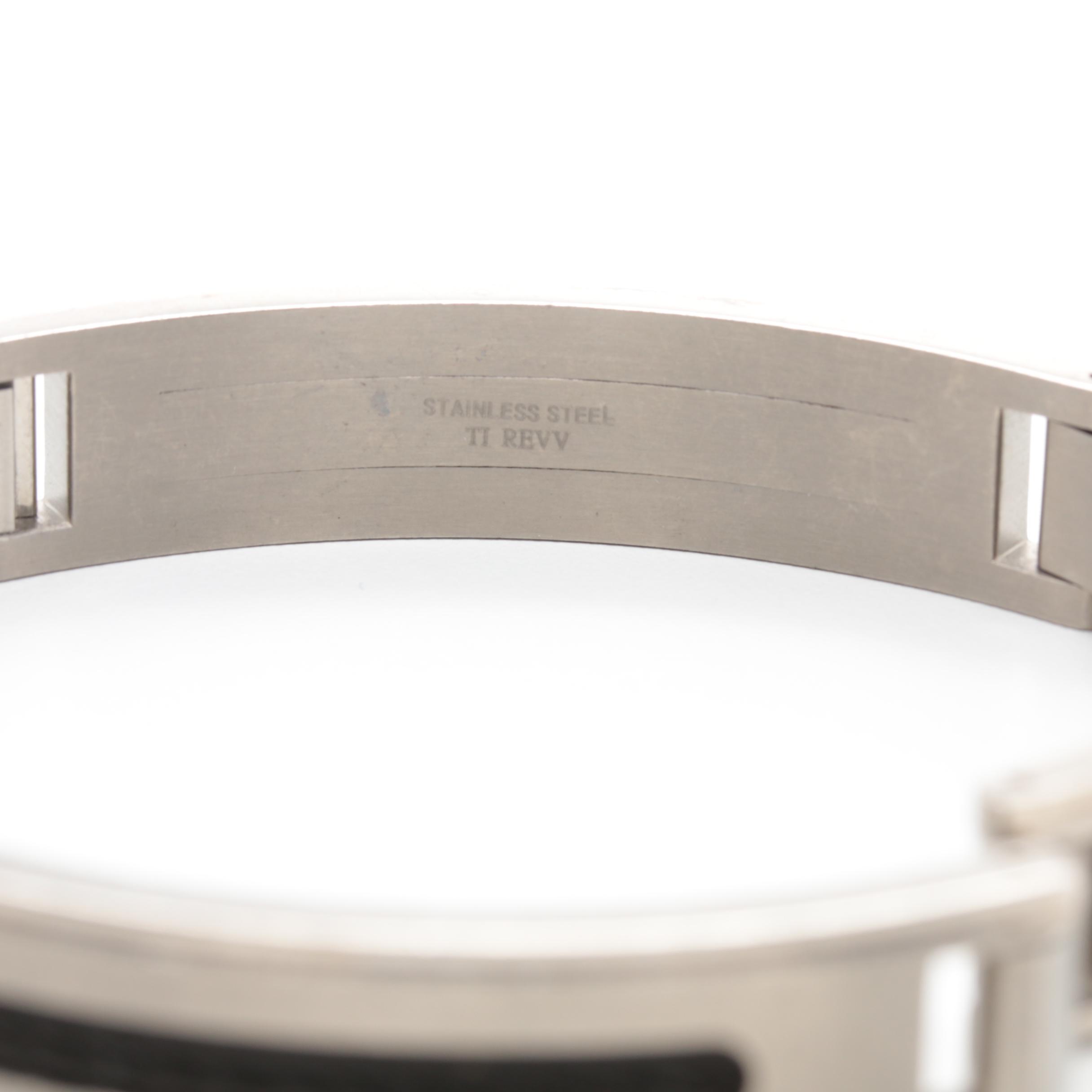 REVV Titanium and Stainless Steel Cable Wire Bracelet with Diamond Accents