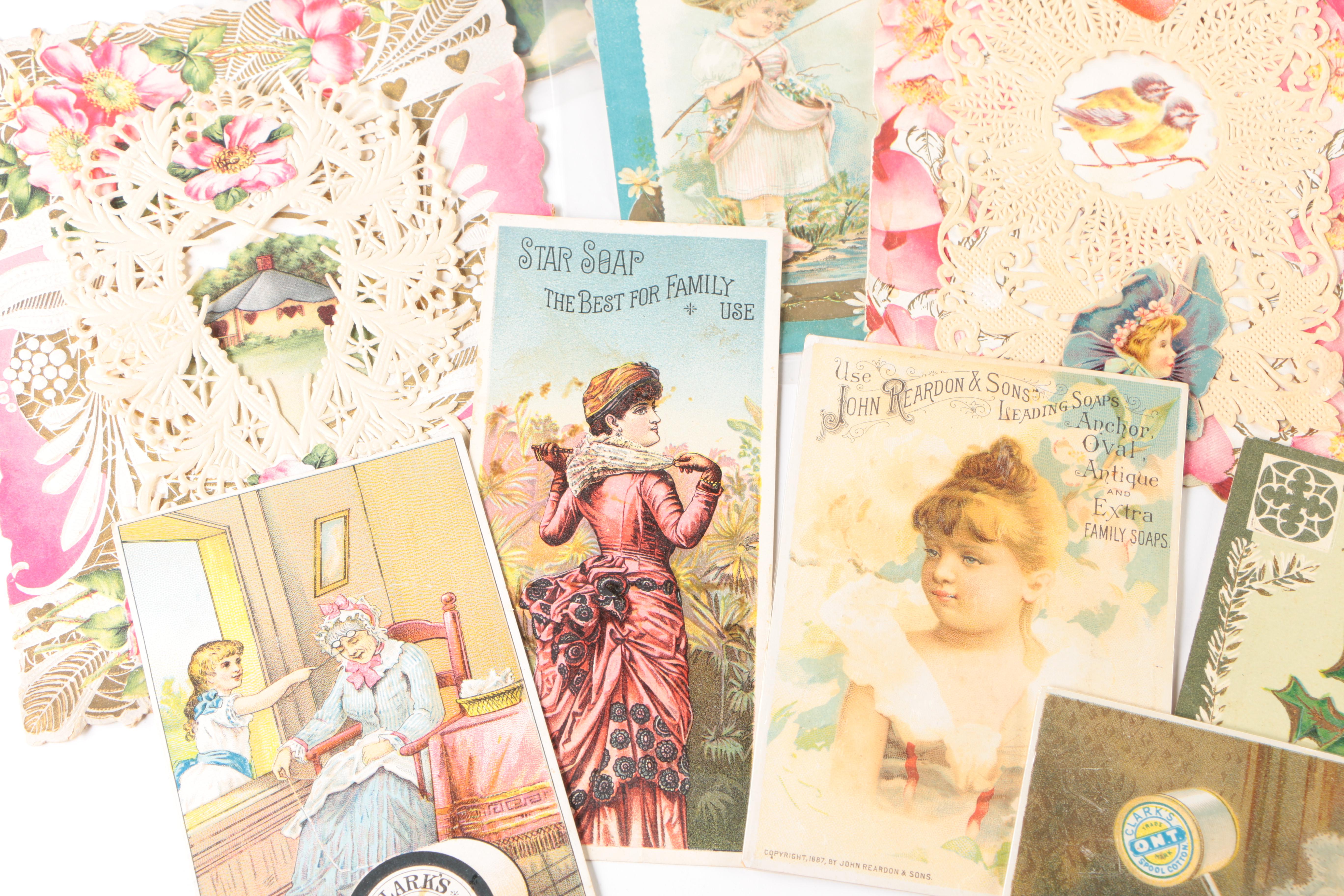 Early 20th Century Greeting Cards, Postcards, Advertisements and Sewing Samples