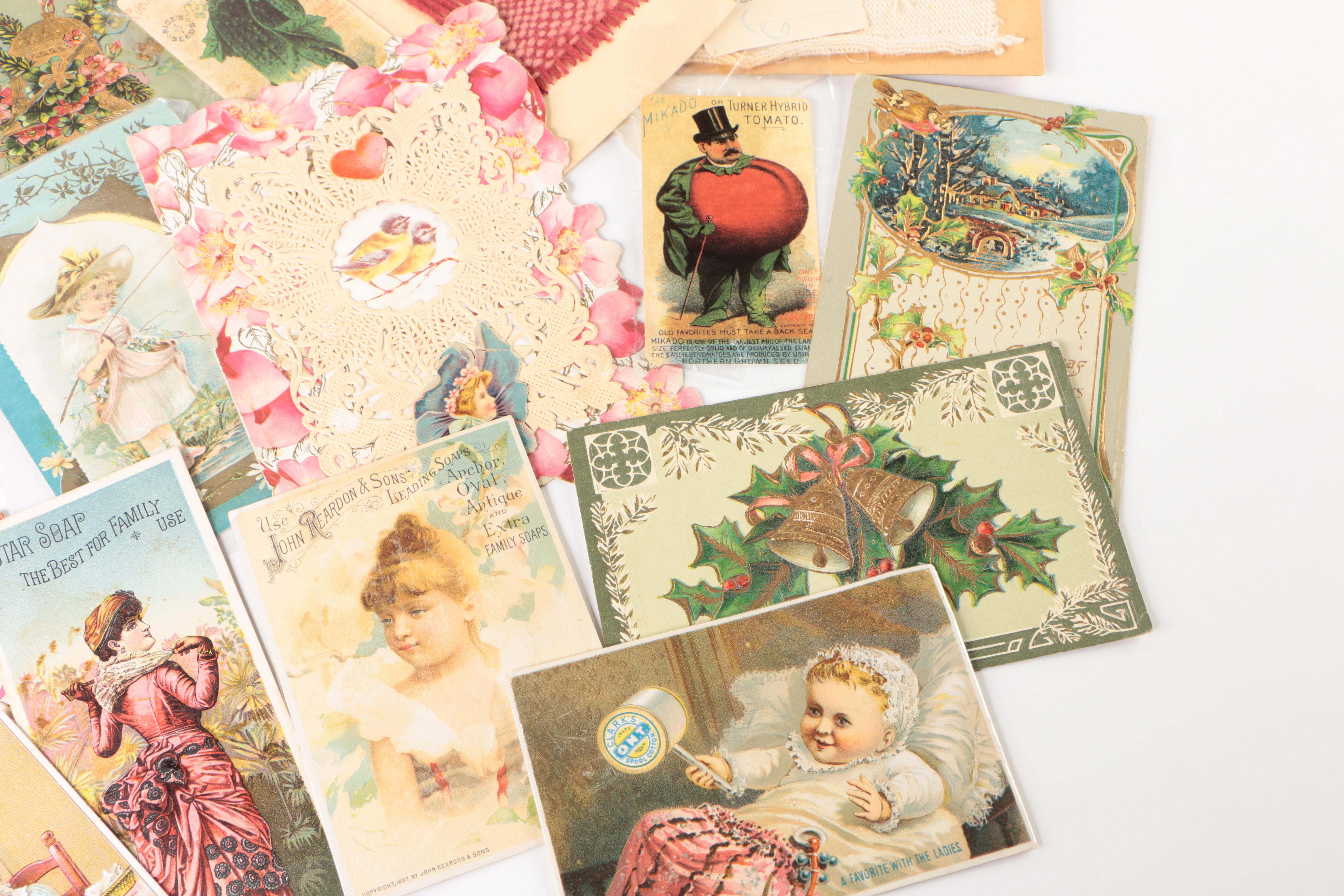 Early 20th Century Greeting Cards, Postcards, Advertisements and Sewing Samples