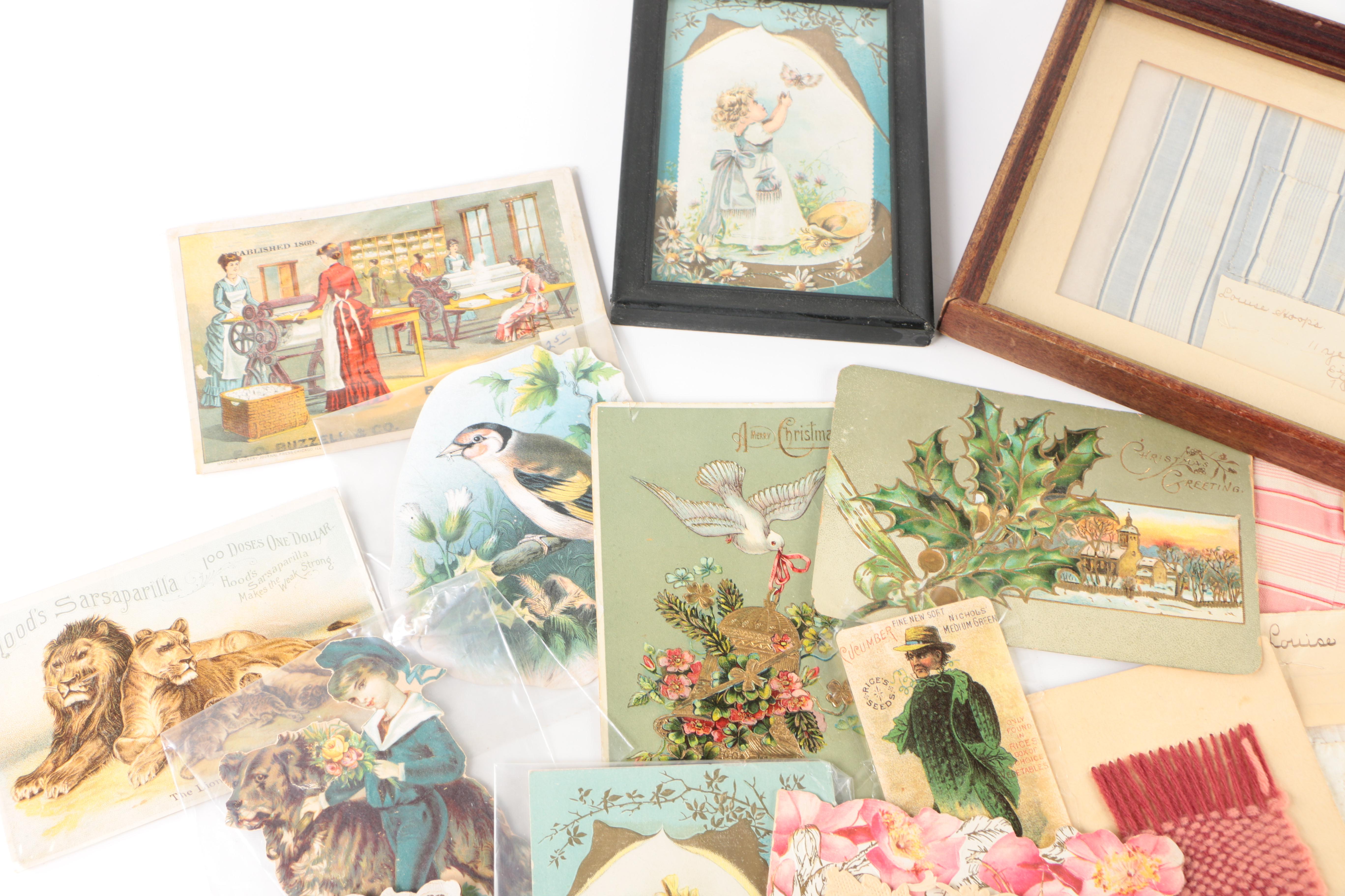 Early 20th Century Greeting Cards, Postcards, Advertisements and Sewing Samples