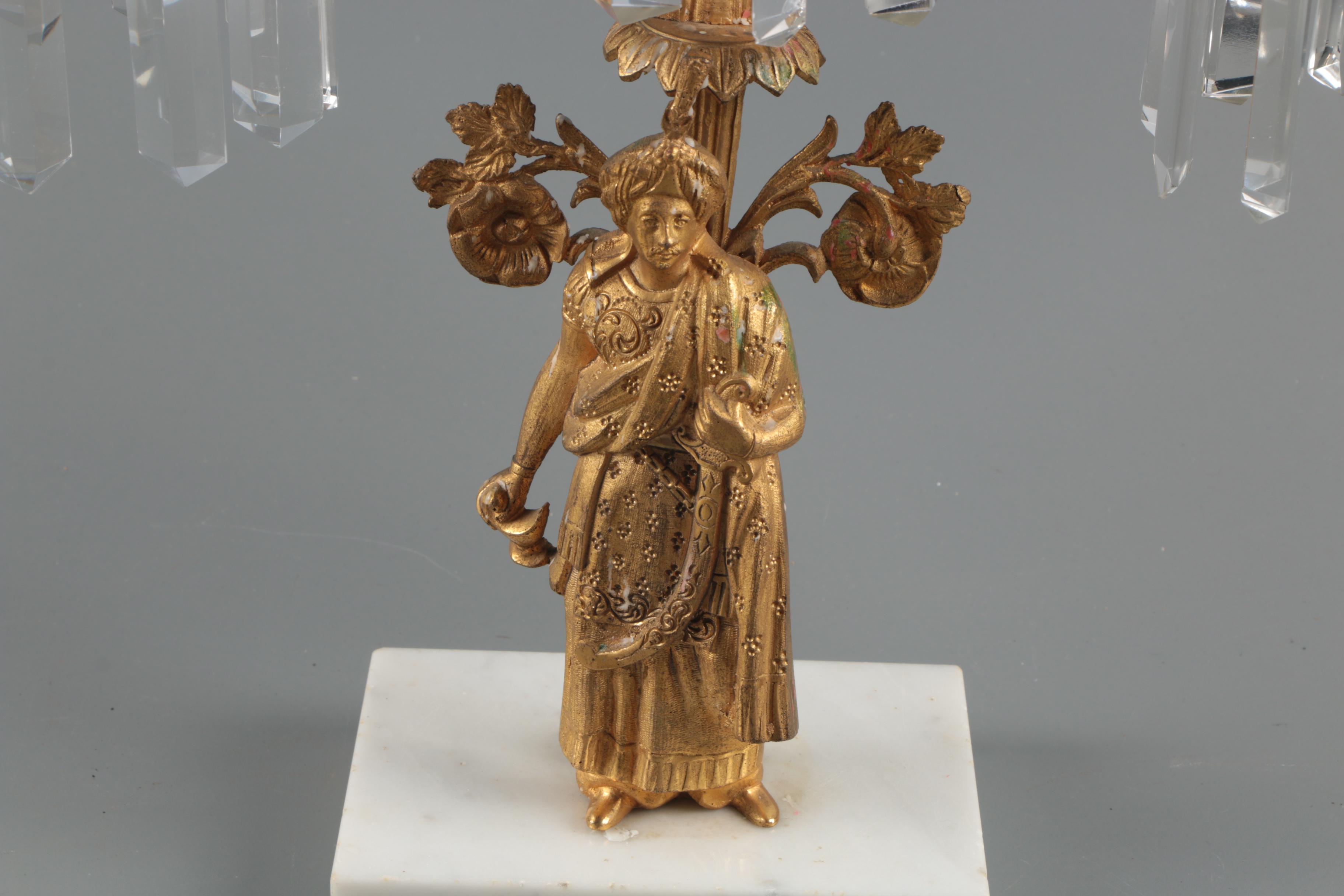 American Gilt Brass and Glass Prism Girandoles on Marble Bases