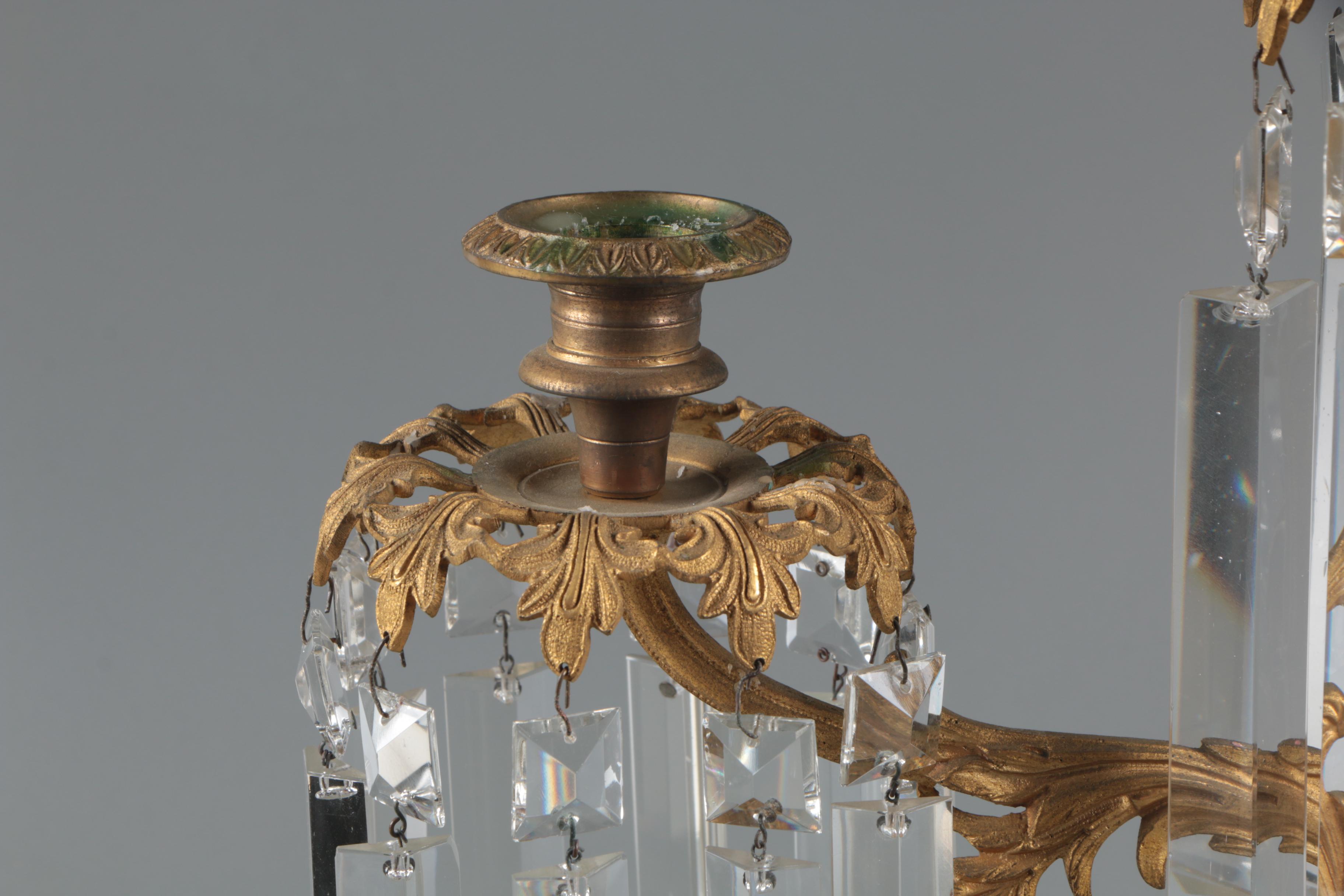 American Gilt Brass and Glass Prism Girandoles on Marble Bases