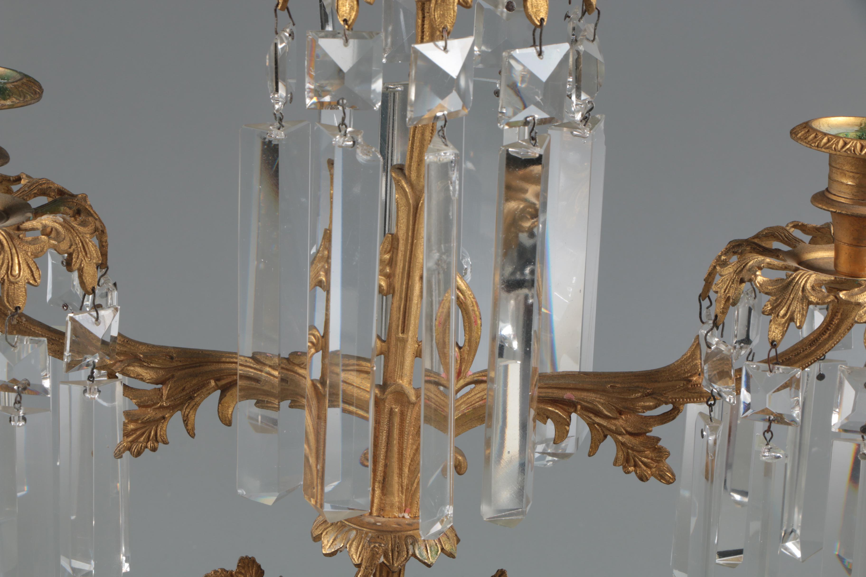American Gilt Brass and Glass Prism Girandoles on Marble Bases