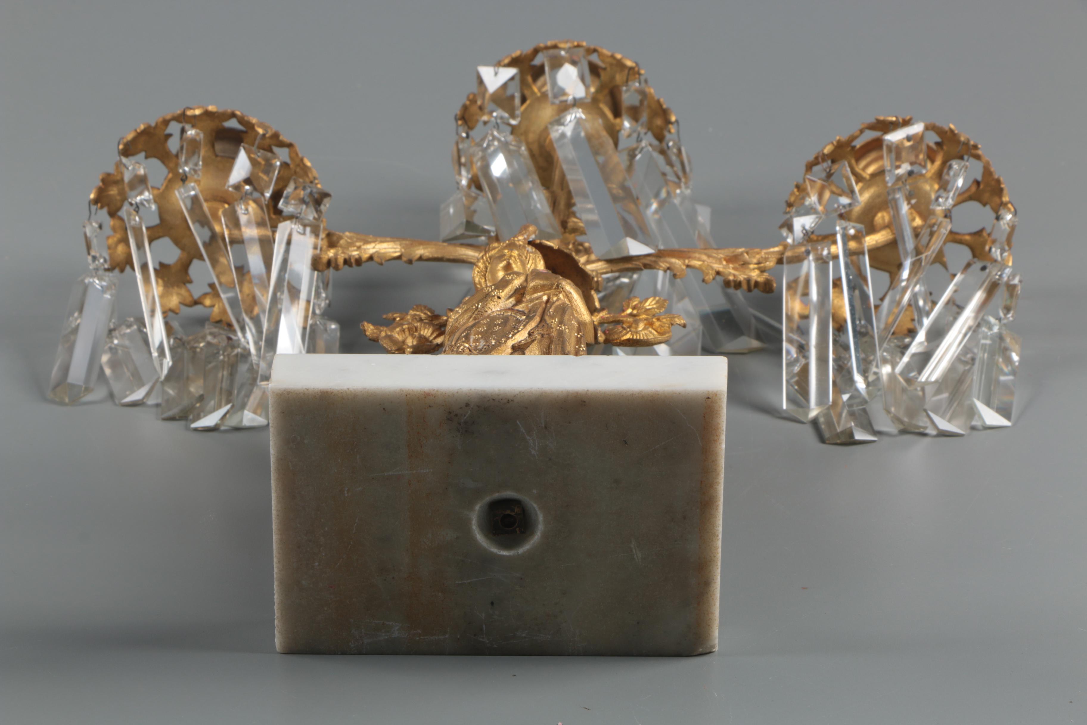 American Gilt Brass and Glass Prism Girandoles on Marble Bases