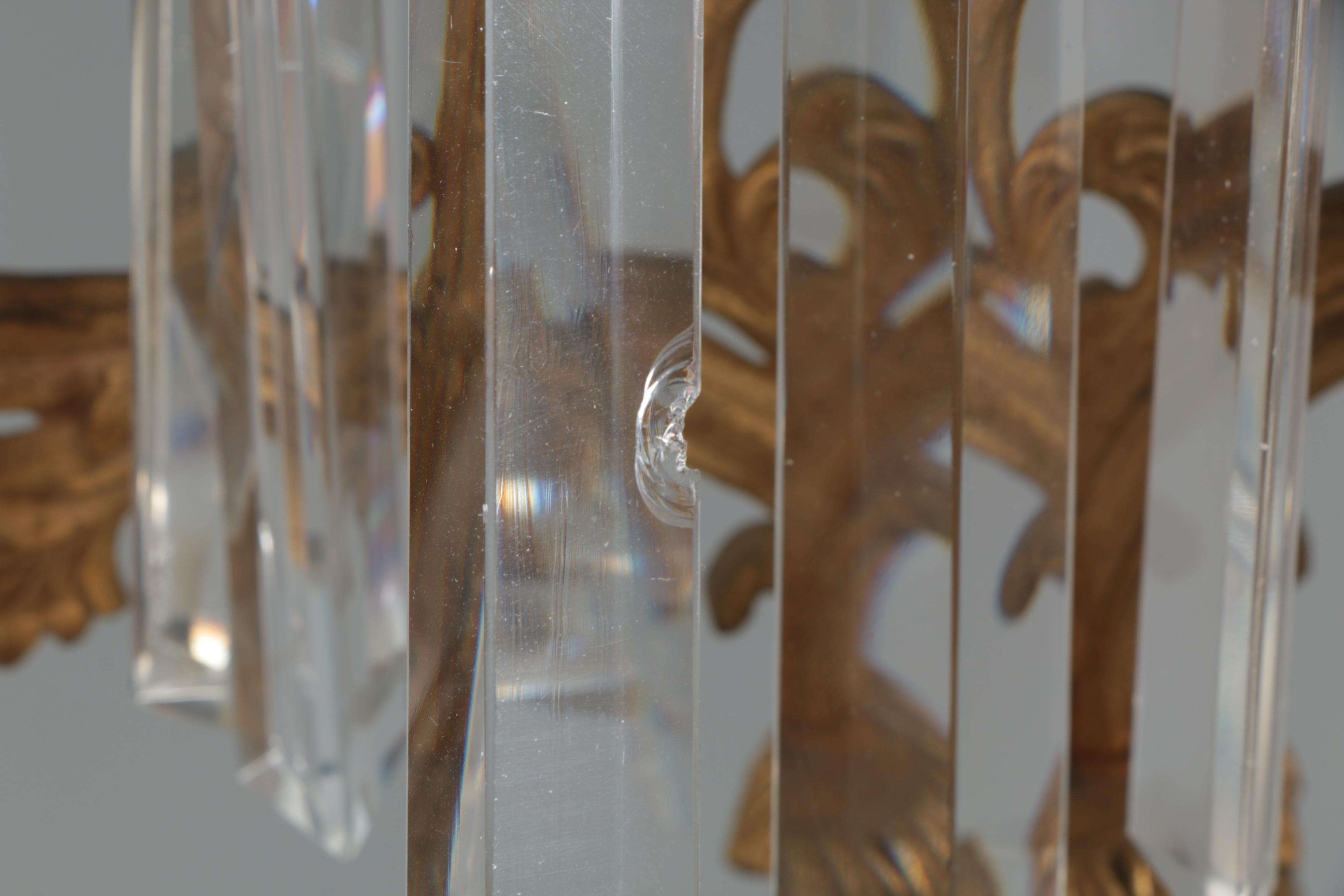 American Gilt Brass and Glass Prism Girandoles on Marble Bases