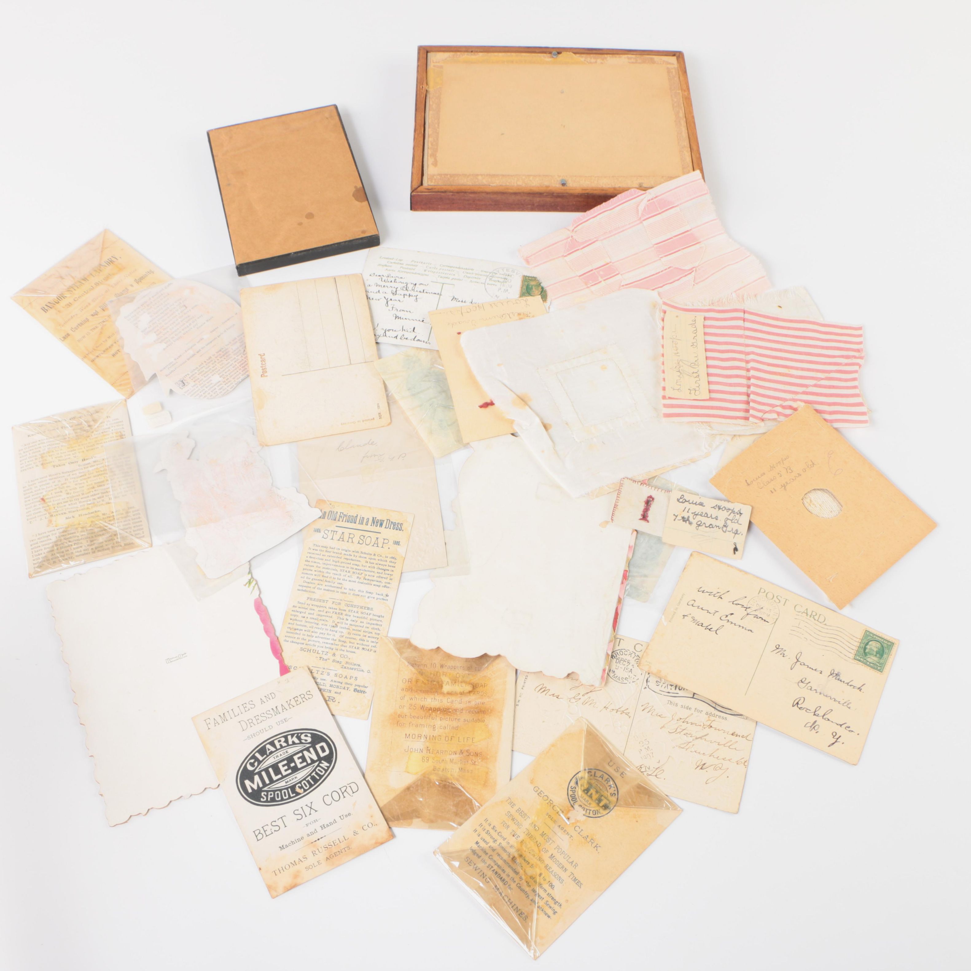 Early 20th Century Greeting Cards, Postcards, Advertisements and Sewing Samples
