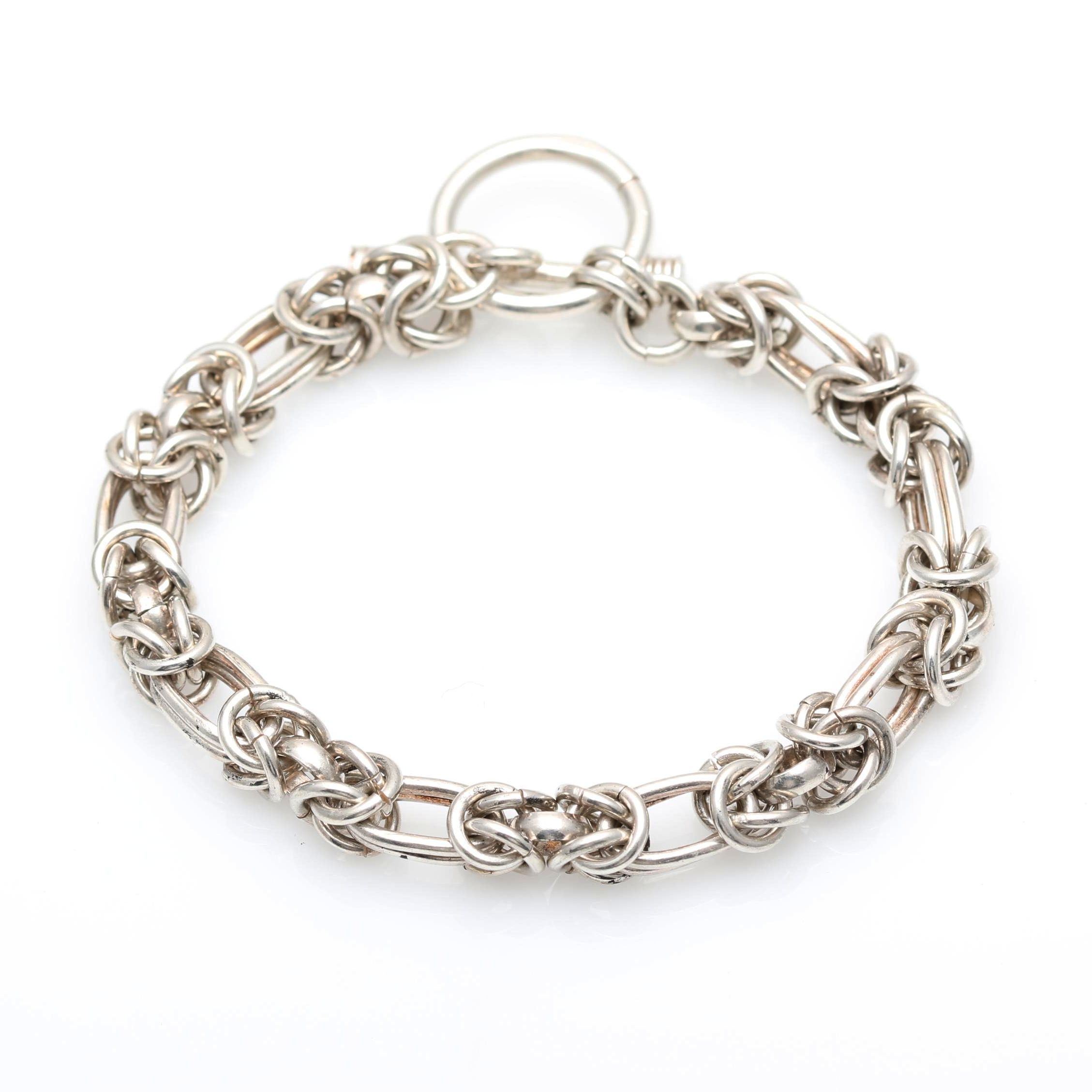 Sterling Silver Byzantine Link Woven Chain Bracelet