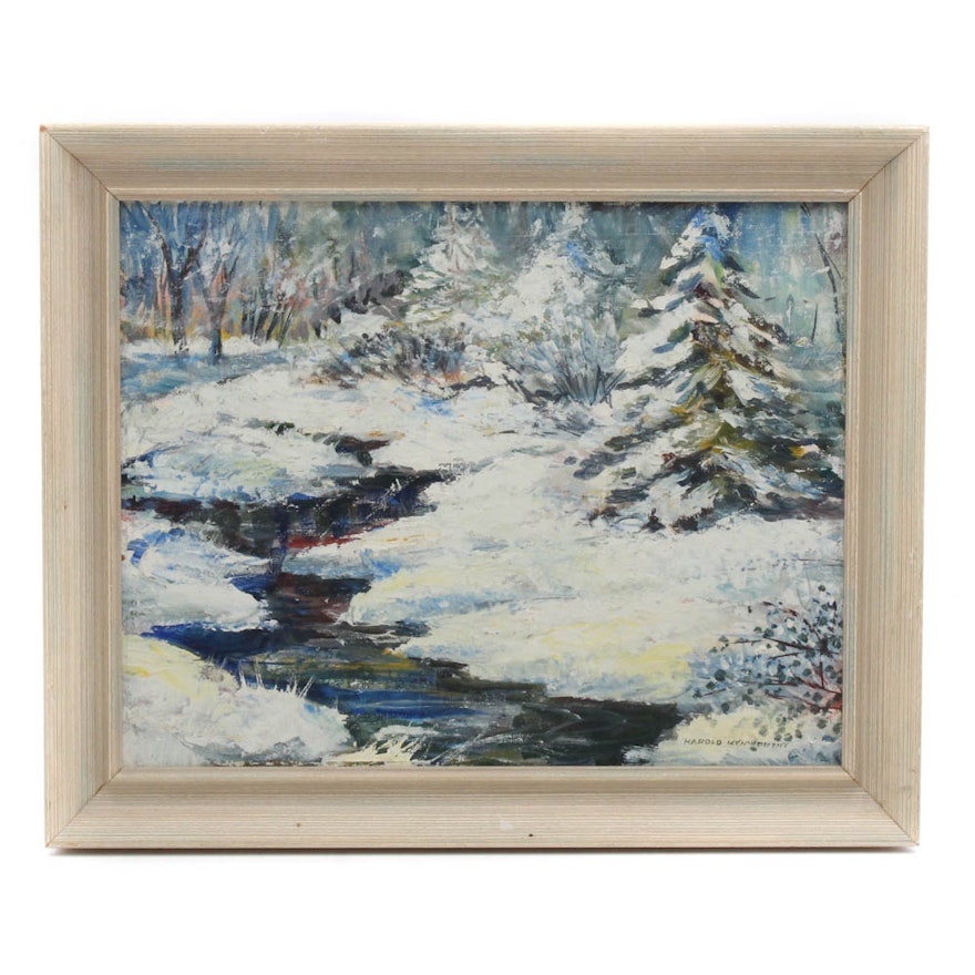 Harold Kenworthy Snowy Landscape Oil Painting