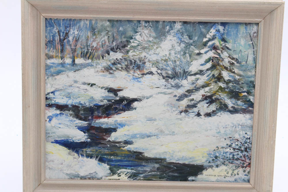 Harold Kenworthy Snowy Landscape Oil Painting
