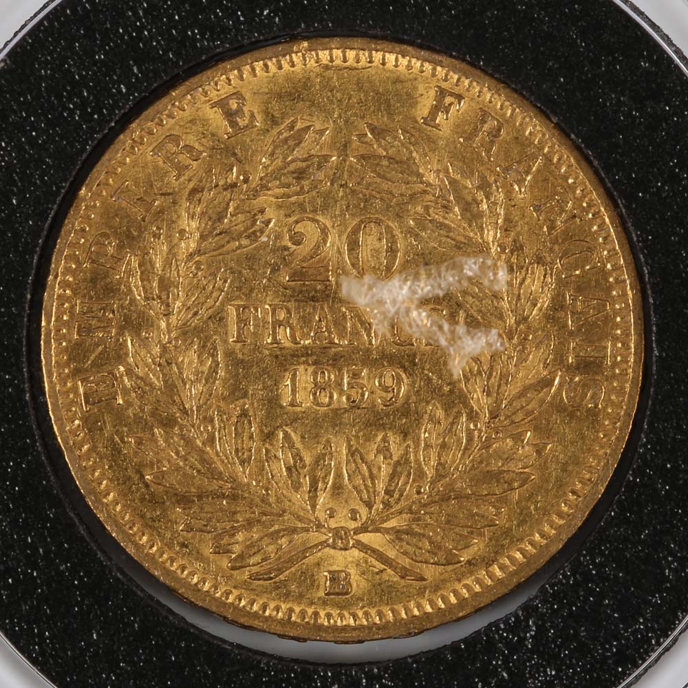 1859-B France 20 Francs Gold Coin