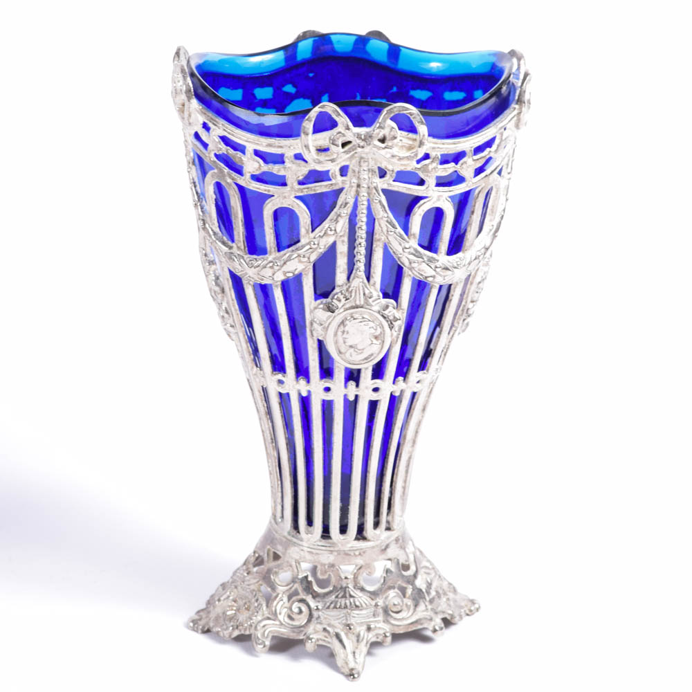 Godinger Silver Plated and Cobalt Glass Vases