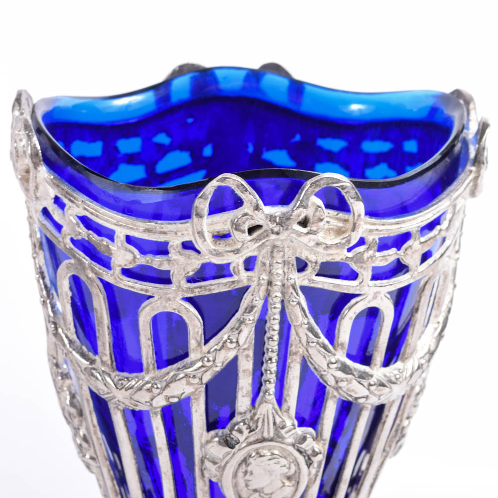 Godinger Silver Plated and Cobalt Glass Vases