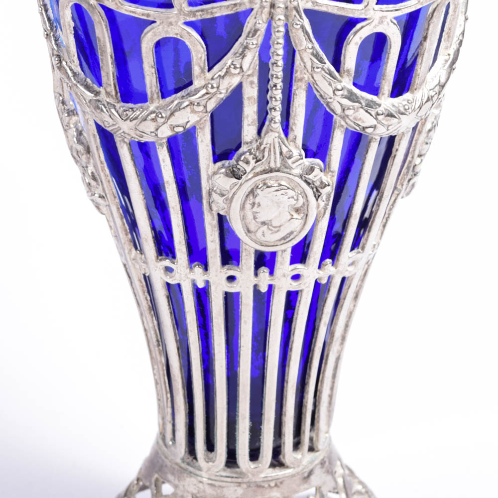 Godinger Silver Plated and Cobalt Glass Vases