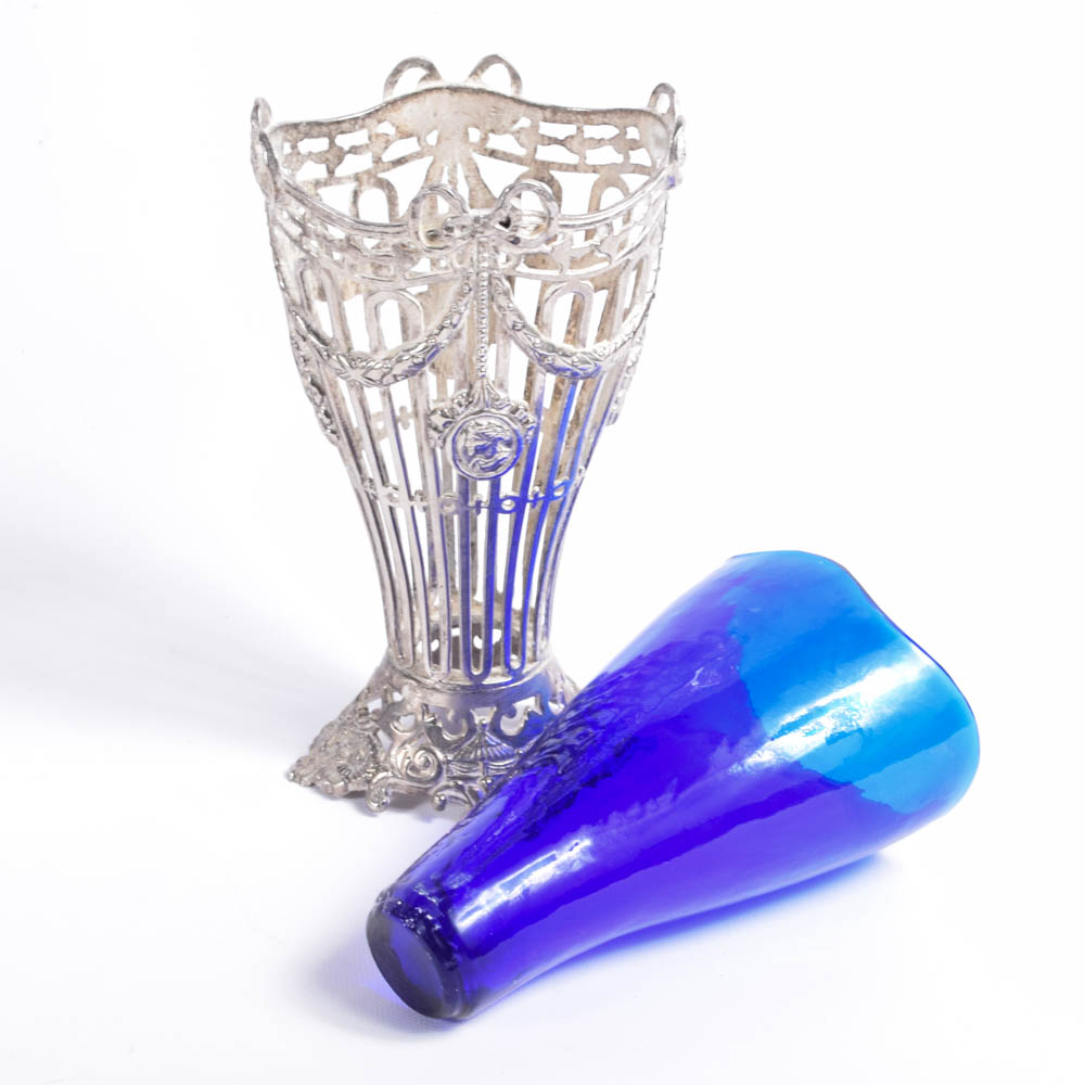 Godinger Silver Plated and Cobalt Glass Vases