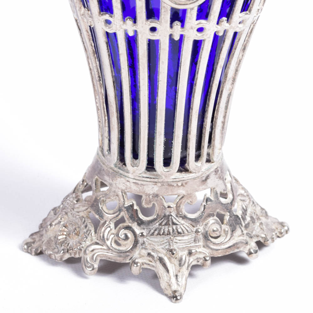 Godinger Silver Plated and Cobalt Glass Vases
