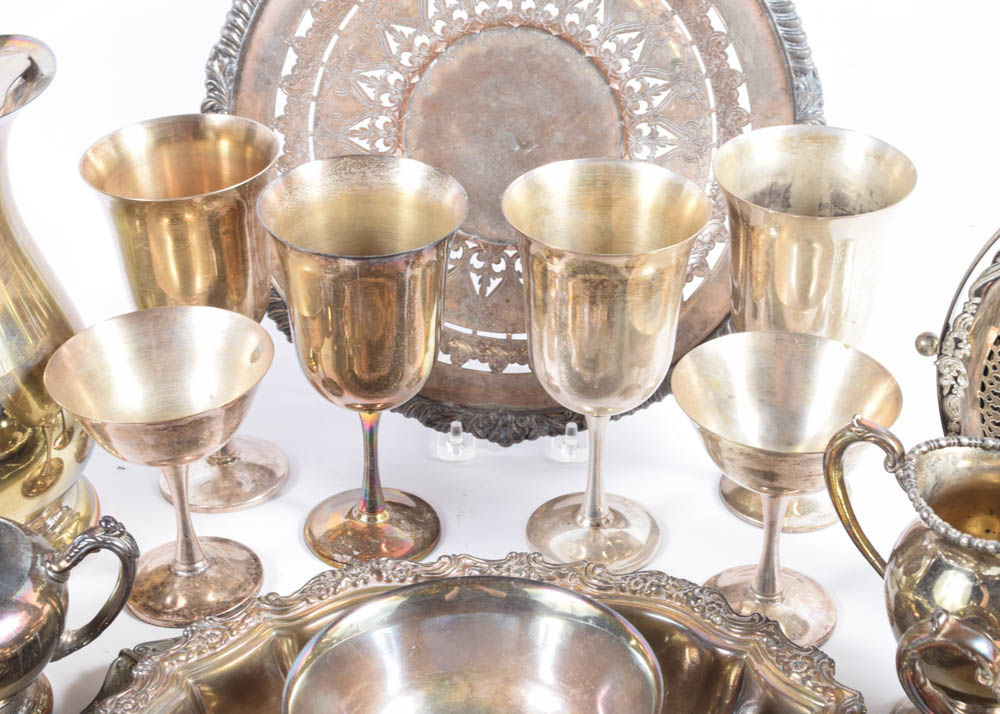 Large Collection of Plated Silver Serveware