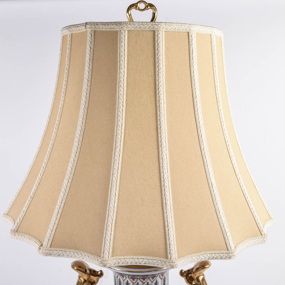 Hand-Painted Ceramic Enameled Urn Form Lamps