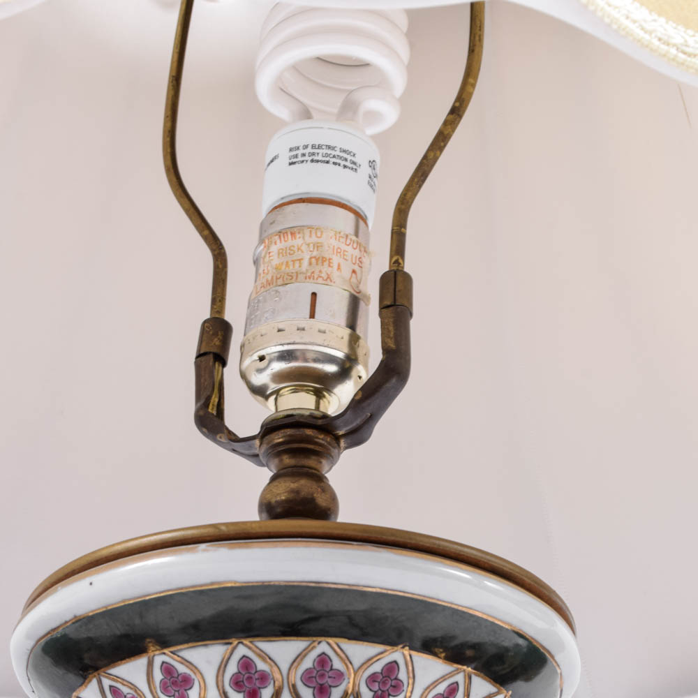 Hand-Painted Ceramic Enameled Urn Form Lamps