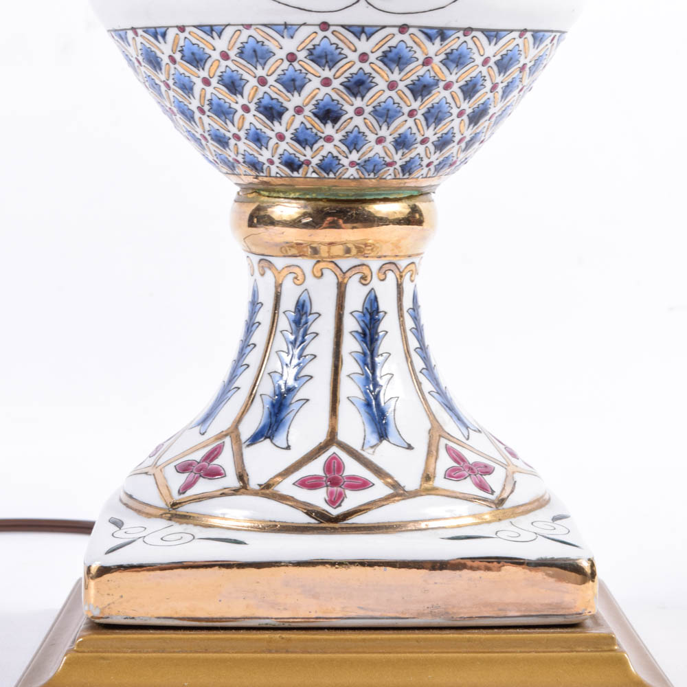 Hand-Painted Ceramic Enameled Urn Form Lamps