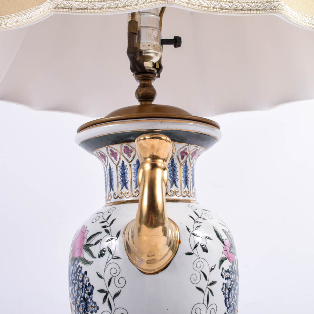Hand-Painted Ceramic Enameled Urn Form Lamps