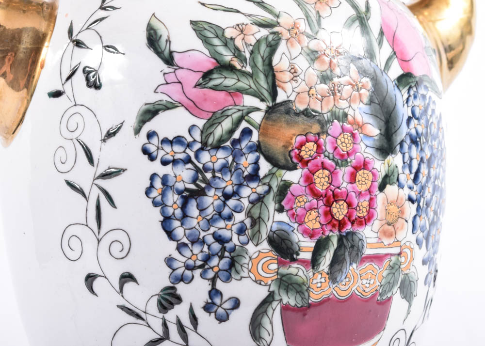 Hand-Painted Ceramic Enameled Urn Form Lamps