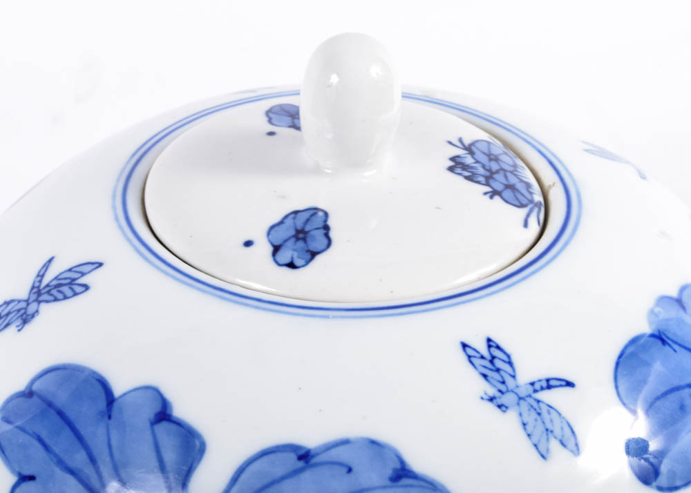 Chinese Lotus Motif Ceramic Ginger Jars