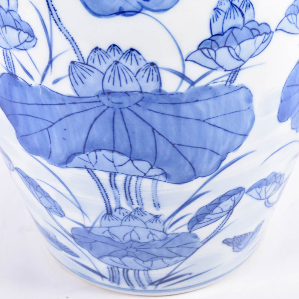 Chinese Lotus Motif Ceramic Ginger Jars