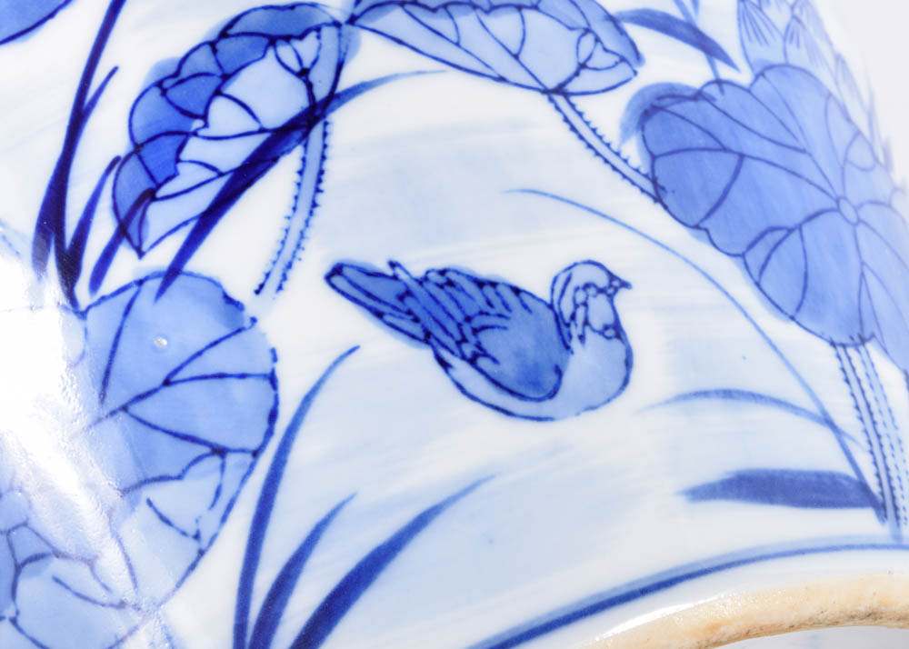 Chinese Lotus Motif Ceramic Ginger Jars