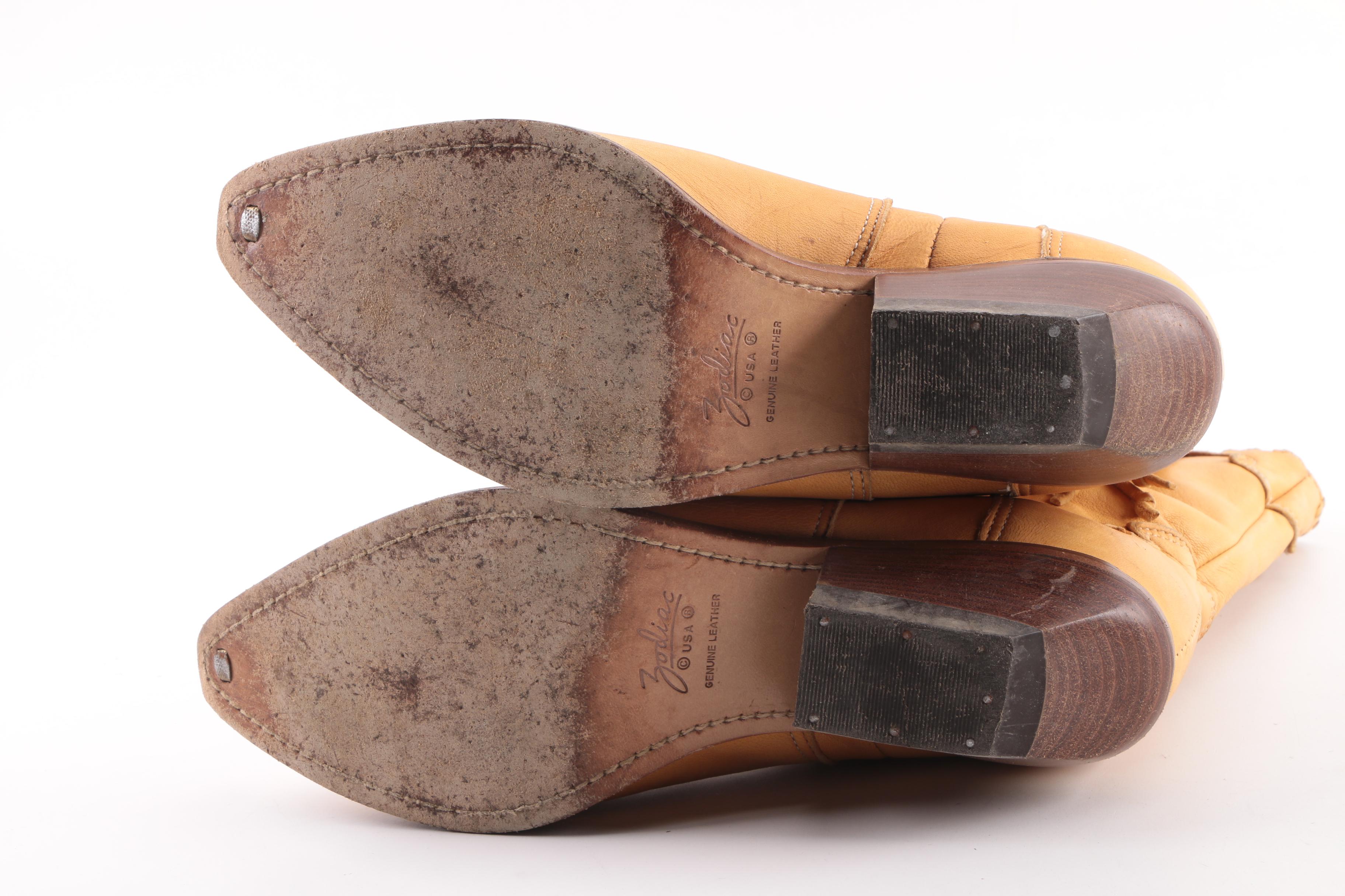 Vintage Zodiac Tan Deerskin Cowboy Boots With Bone Bead Detail