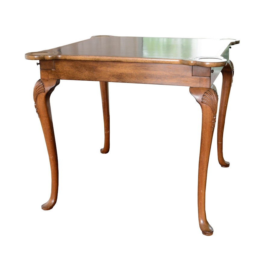 Vintage Queen Anne Style Leather Top Game Table