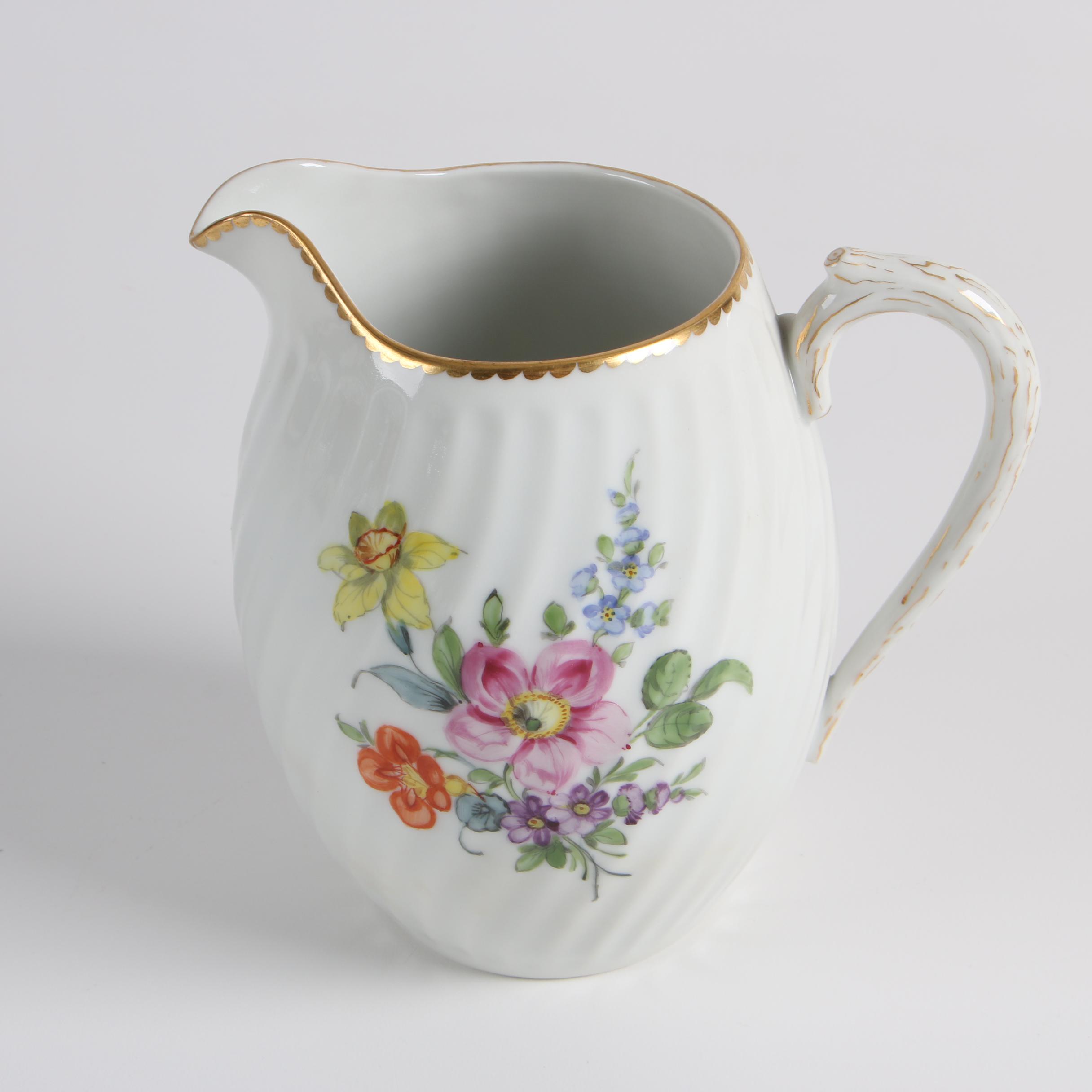 Vintage Nymphenburg Porcelain Tea Serving Ware with Pitcher and Bullion Cup