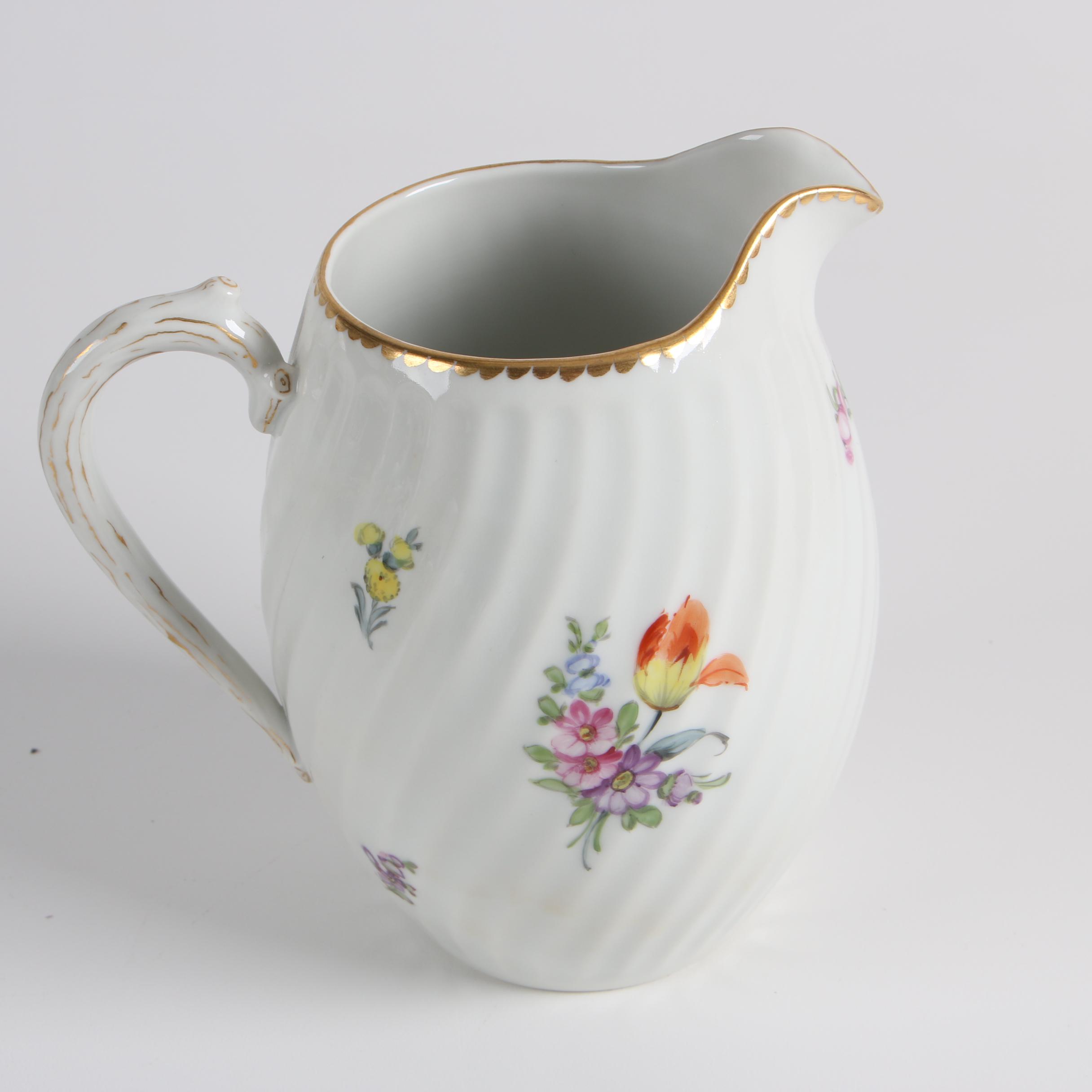 Vintage Nymphenburg Porcelain Tea Serving Ware with Pitcher and Bullion Cup