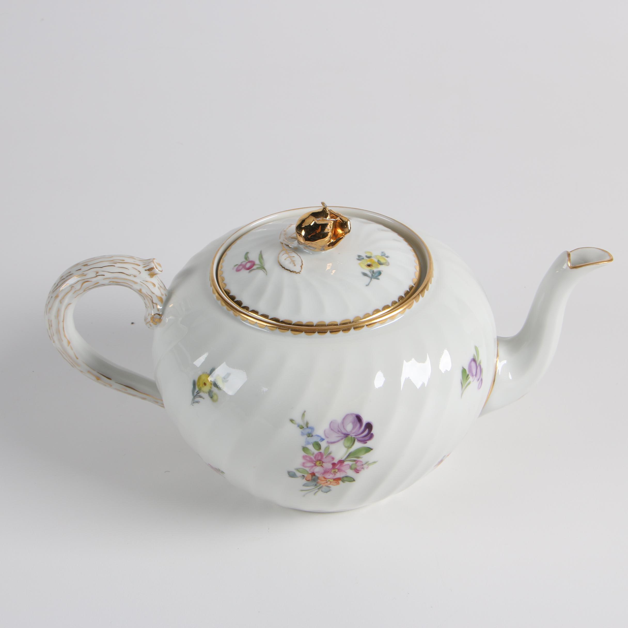 Vintage Nymphenburg Porcelain Tea Serving Ware with Pitcher and Bullion Cup