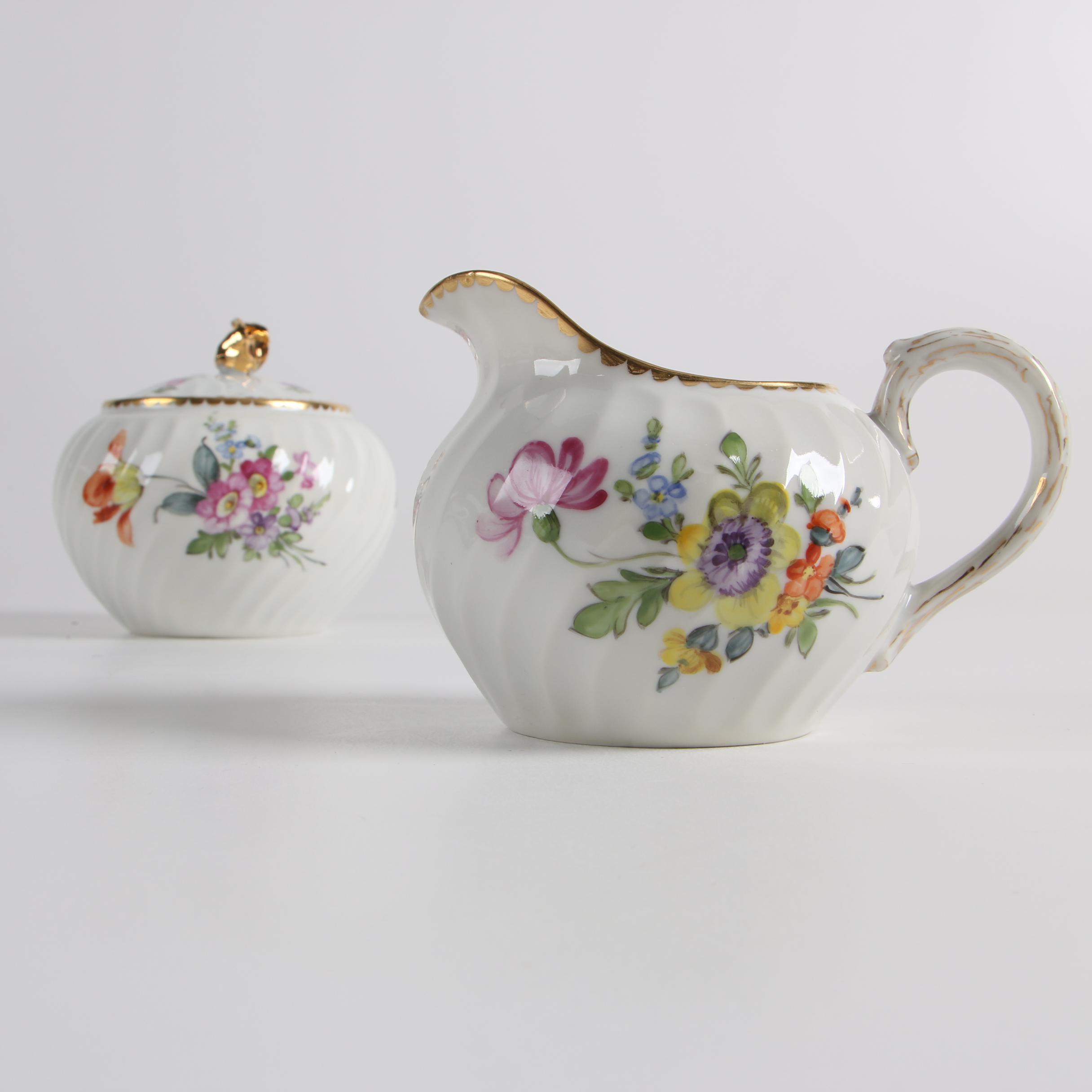 Vintage Nymphenburg Porcelain Tea Serving Ware with Pitcher and Bullion Cup
