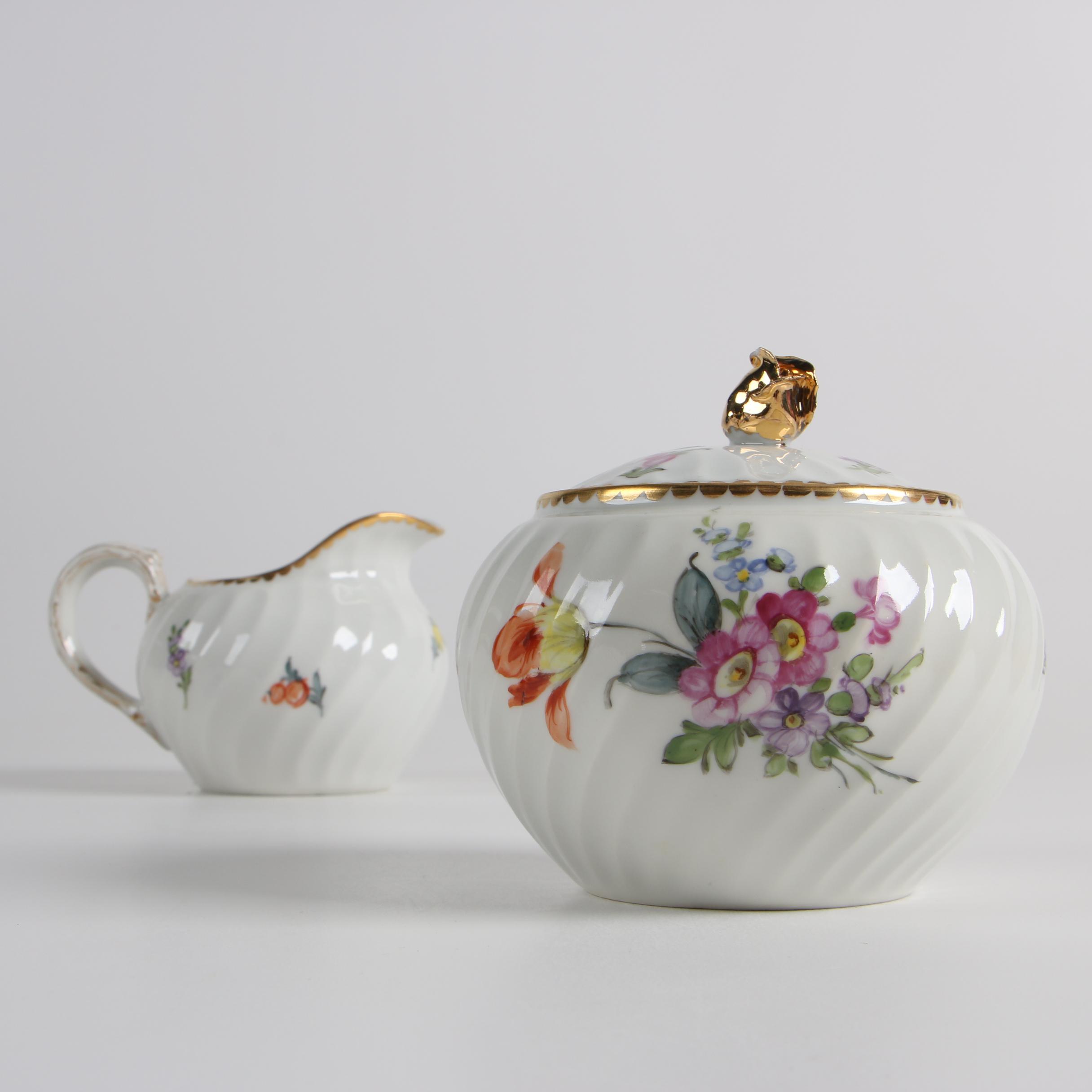 Vintage Nymphenburg Porcelain Tea Serving Ware with Pitcher and Bullion Cup