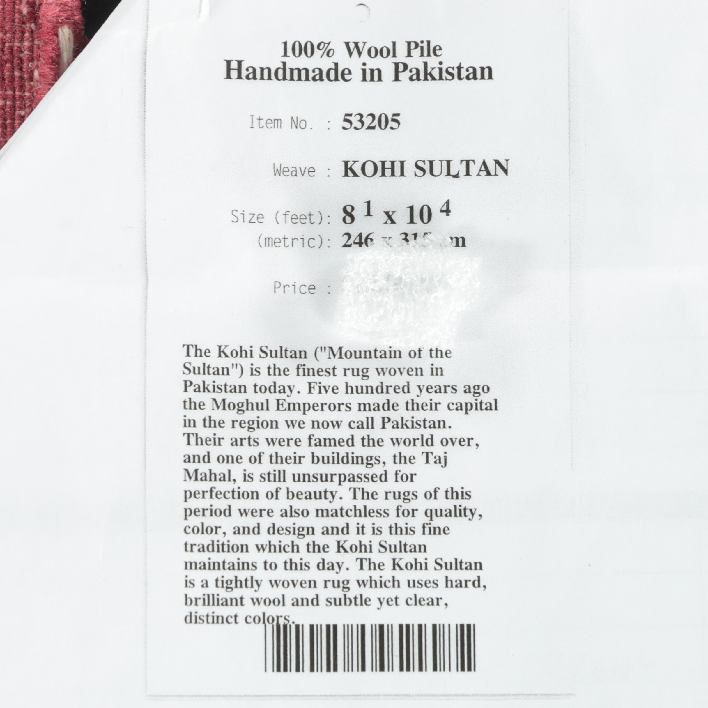 Hand-Knotted Gregorian Pakistani "Kohi Sultan" Wool Area Rug