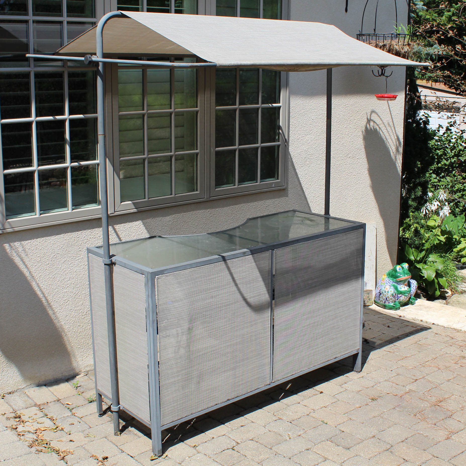 Contemporary Glass Top Metal Patio Bar with Canopy