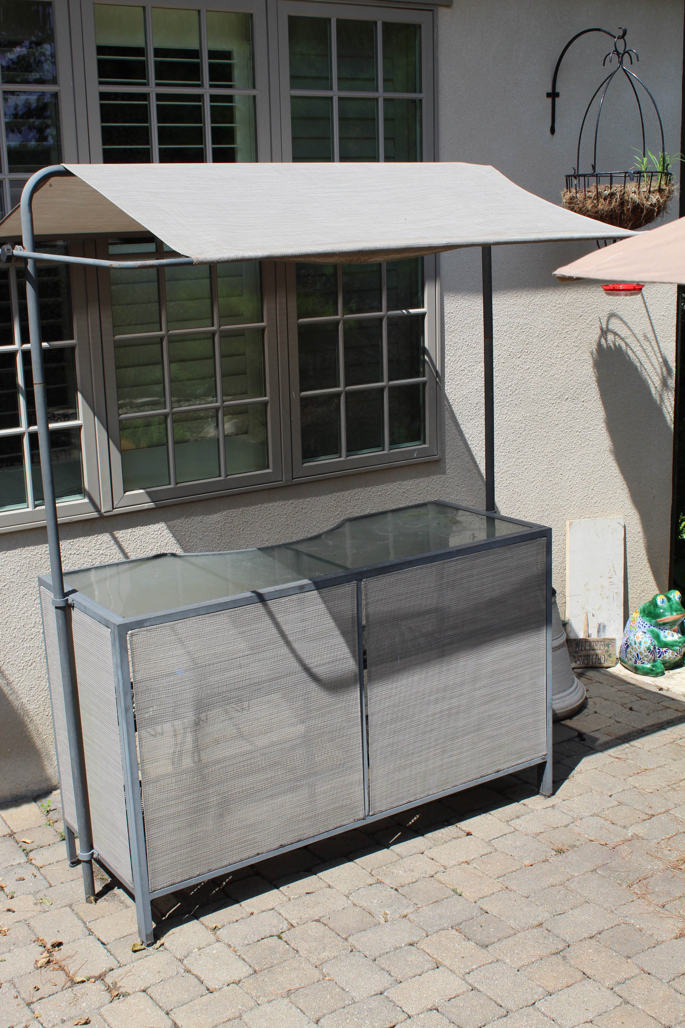 Contemporary Glass Top Metal Patio Bar with Canopy