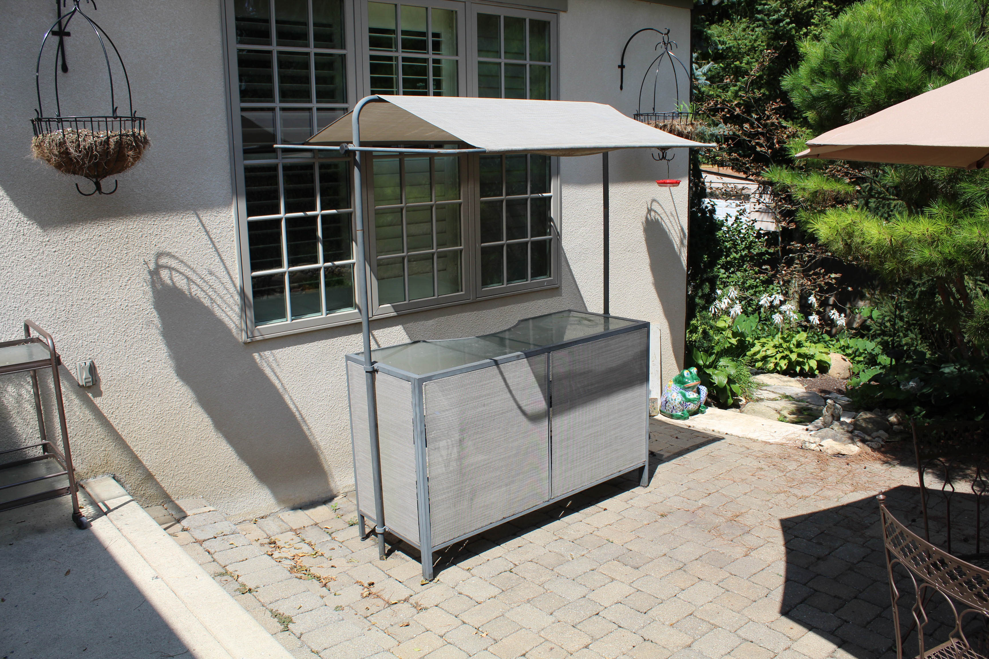 Contemporary Glass Top Metal Patio Bar with Canopy