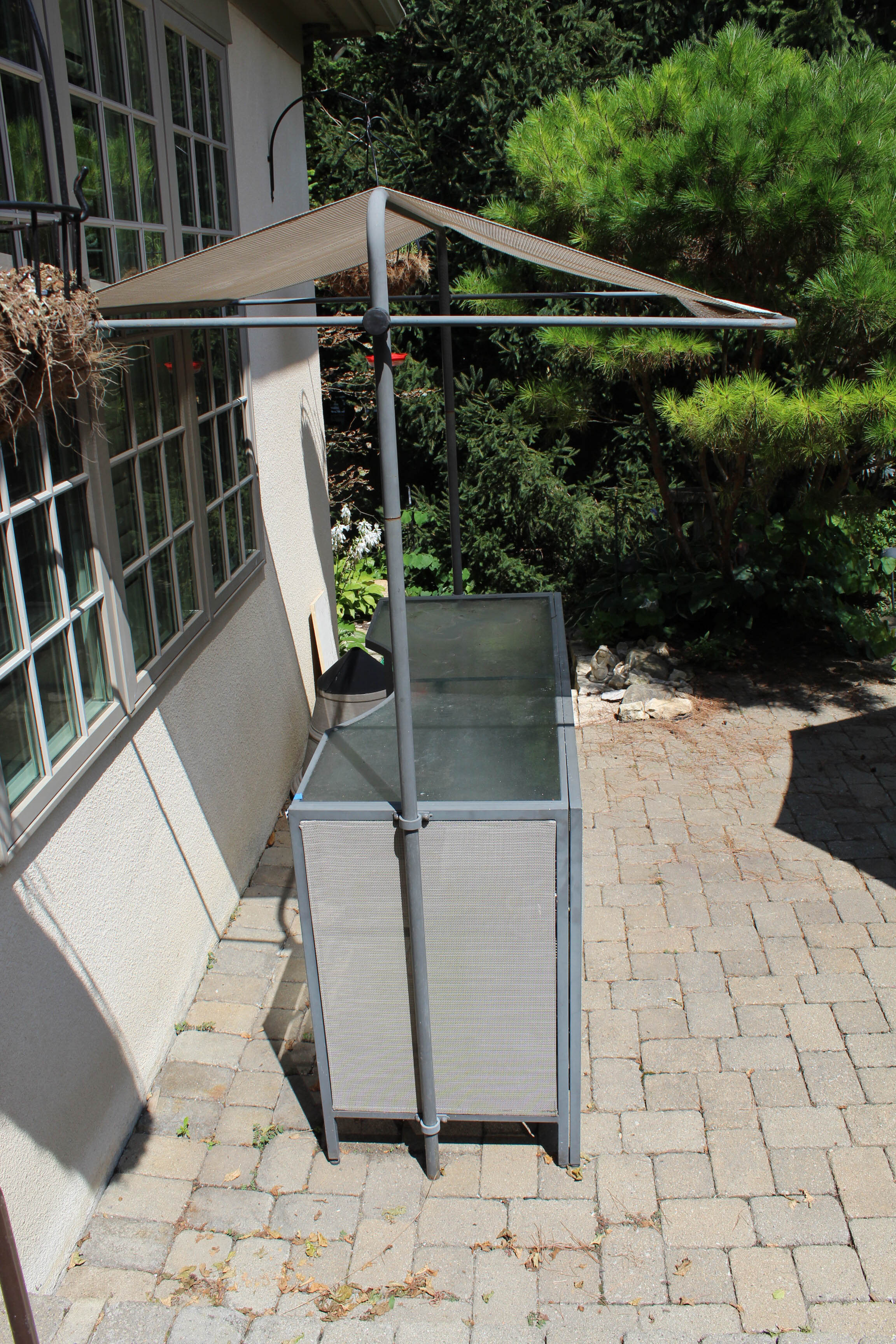 Contemporary Glass Top Metal Patio Bar with Canopy