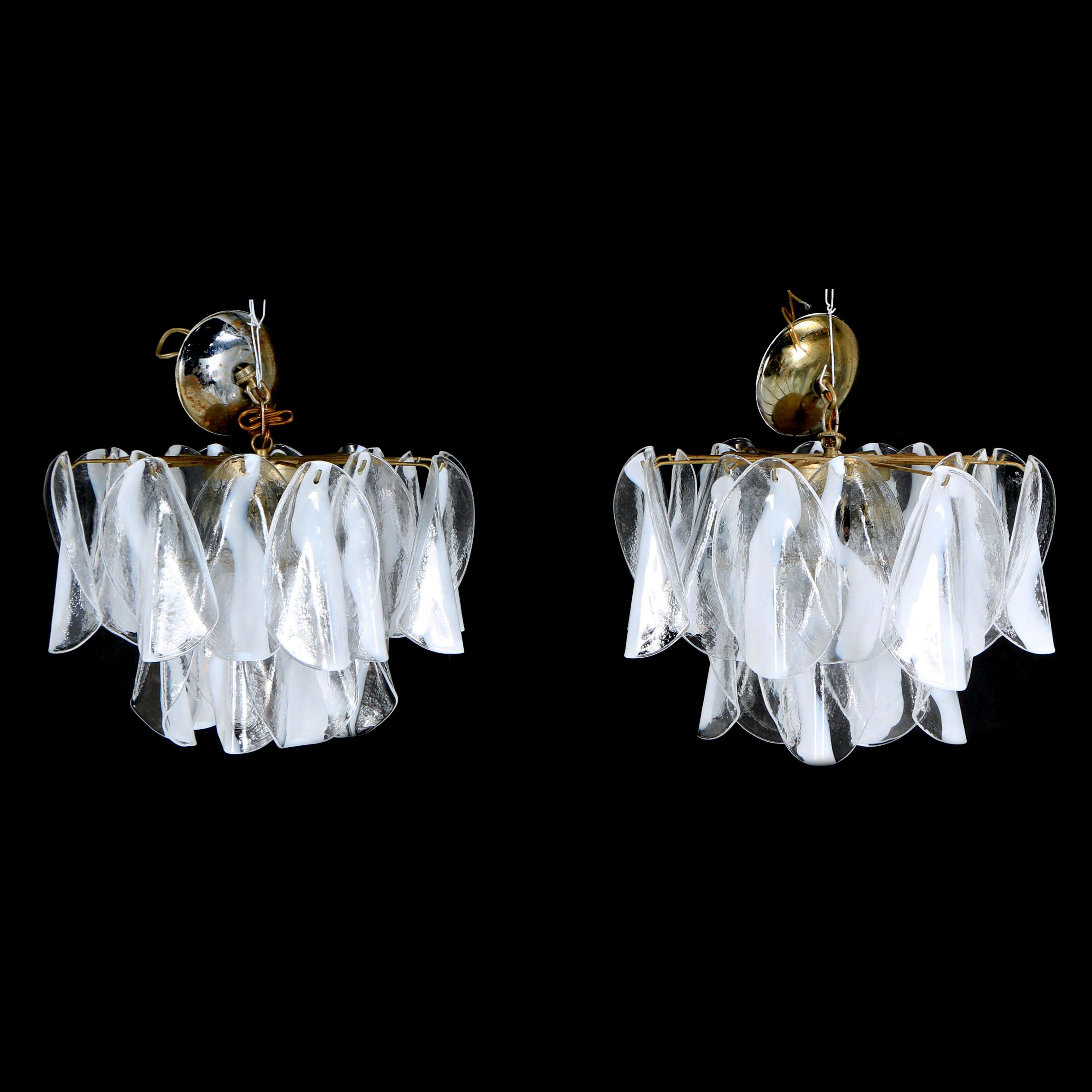 Vintage Italian Murano Art Glass and Metal Ceiling Pendants