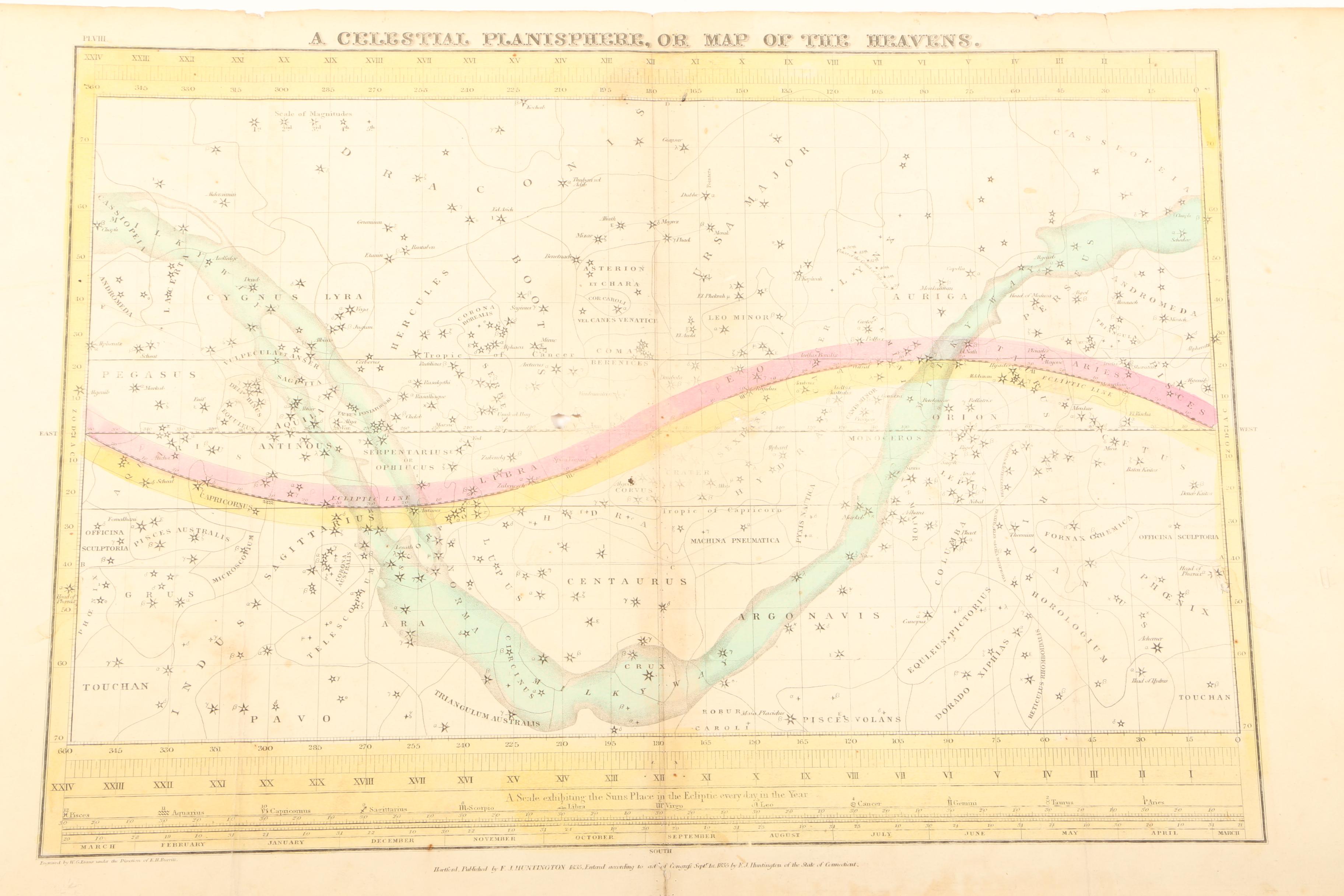 Unframed 1835 "Celestial Planisphere" Star Map
