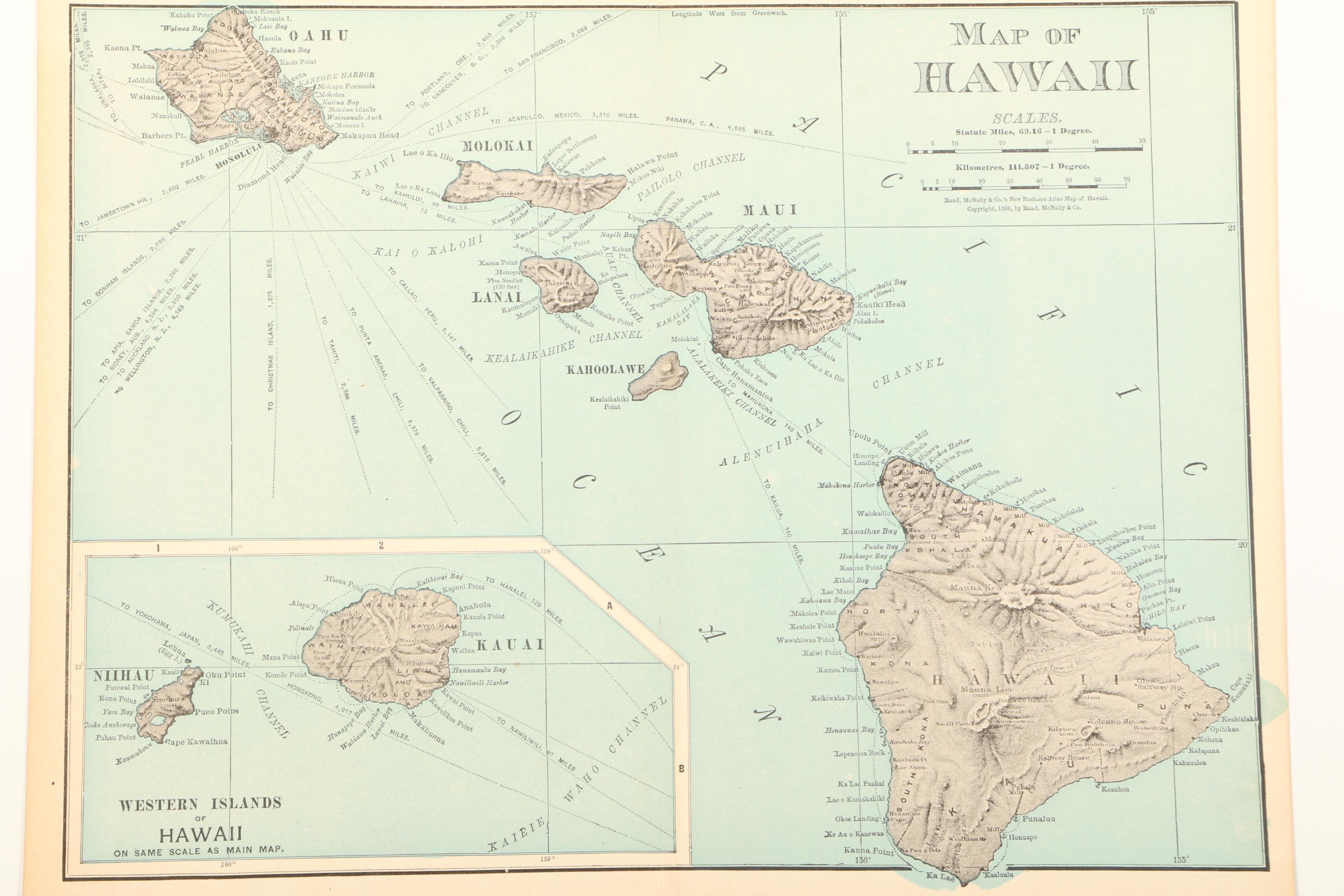 1898 Unframed Map of Hawaii