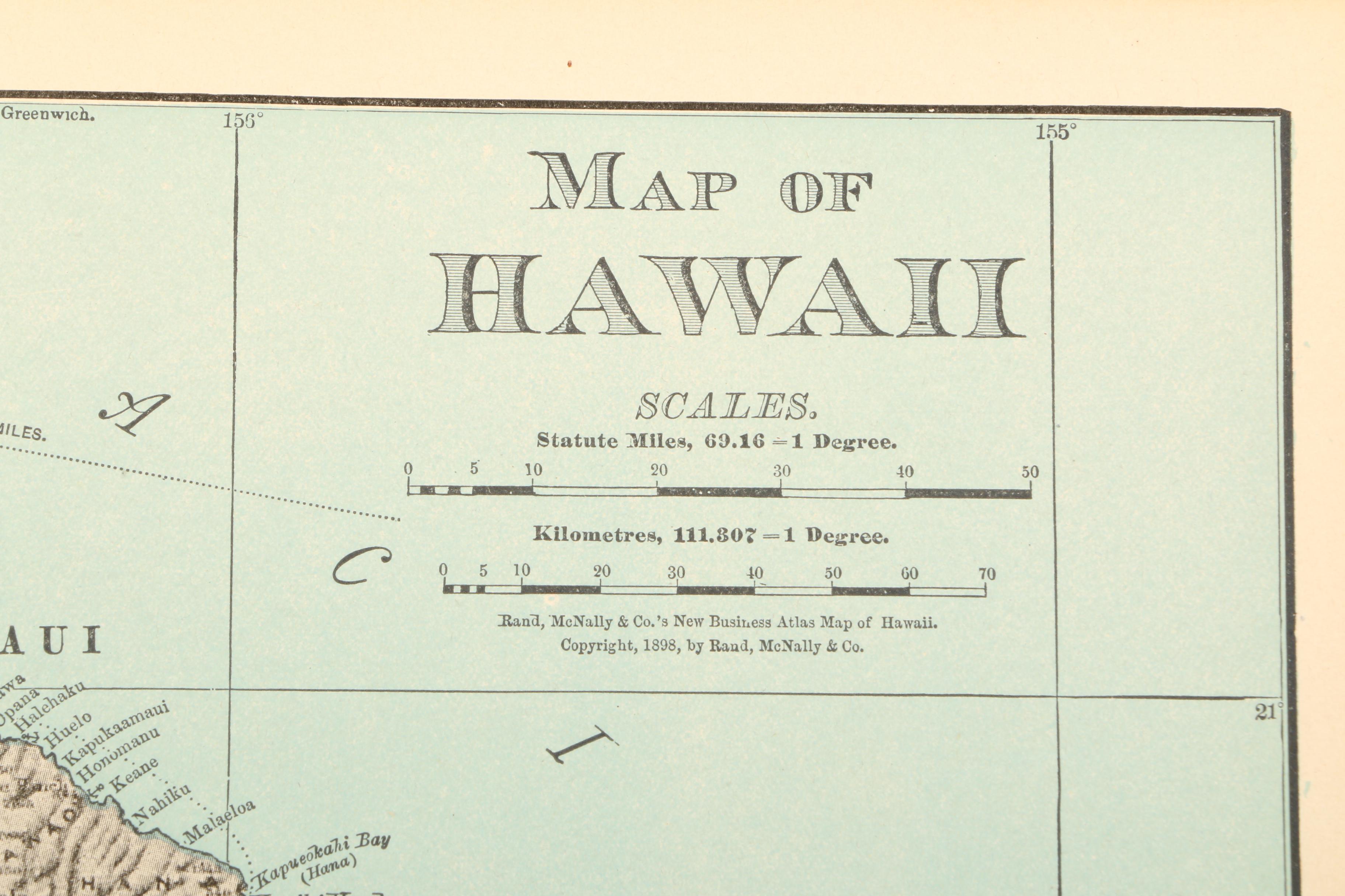 1898 Unframed Map of Hawaii