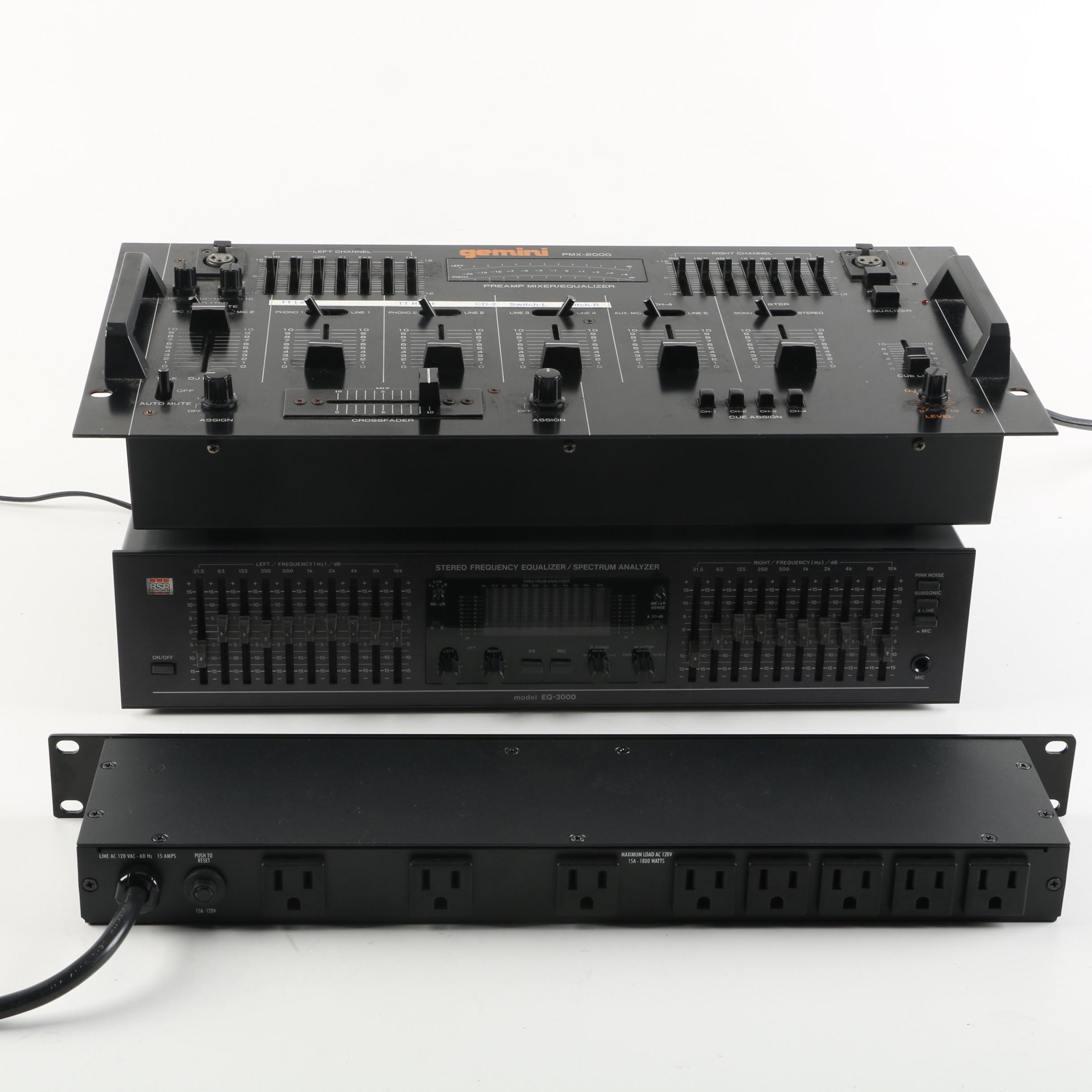 BSR Equalizer, Gemini Mixer, and Furman Power Conditioner