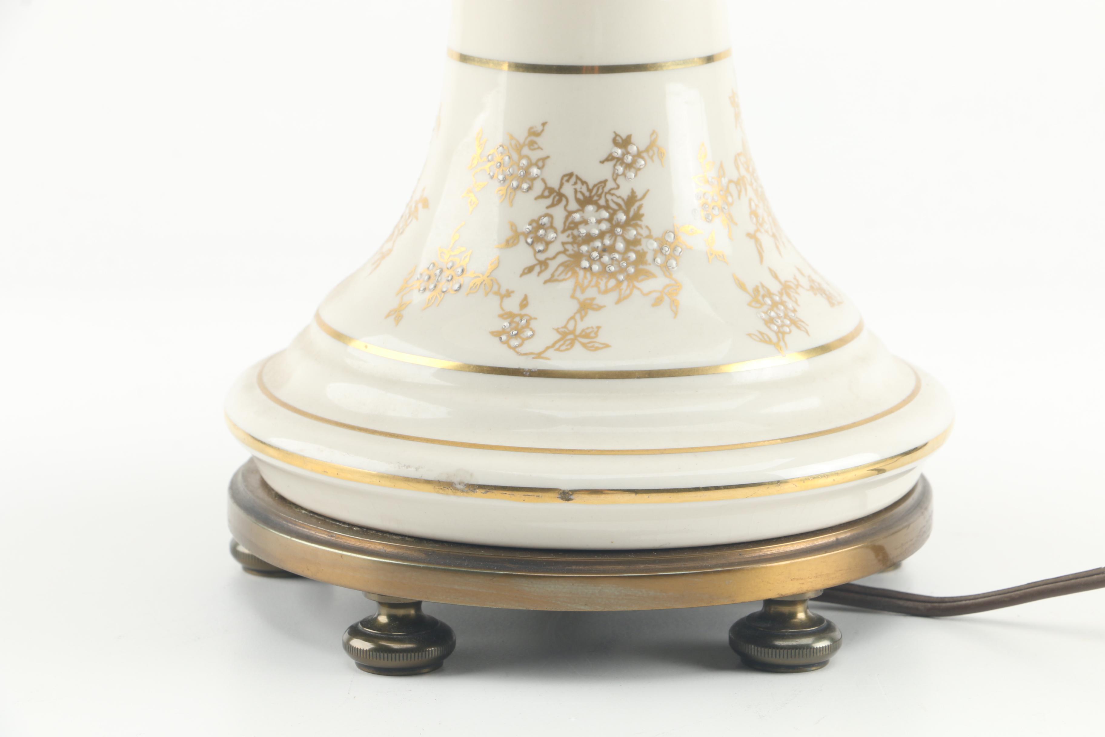 Vintage Crest Candelabra Table Lamp with Floral Hand Decorated Ceramic Base