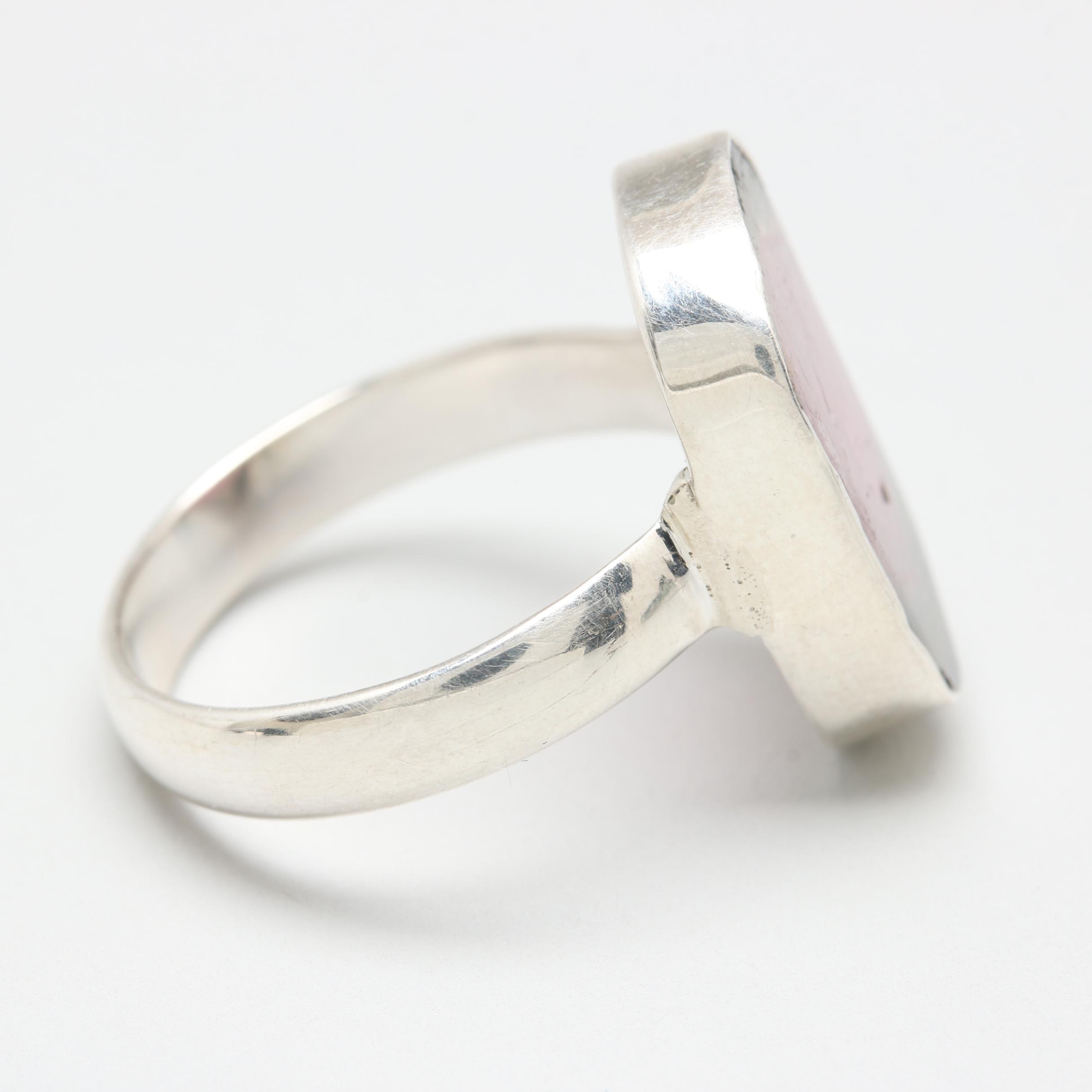 Sterling Silver Watermelon Tourmaline Slice Ring