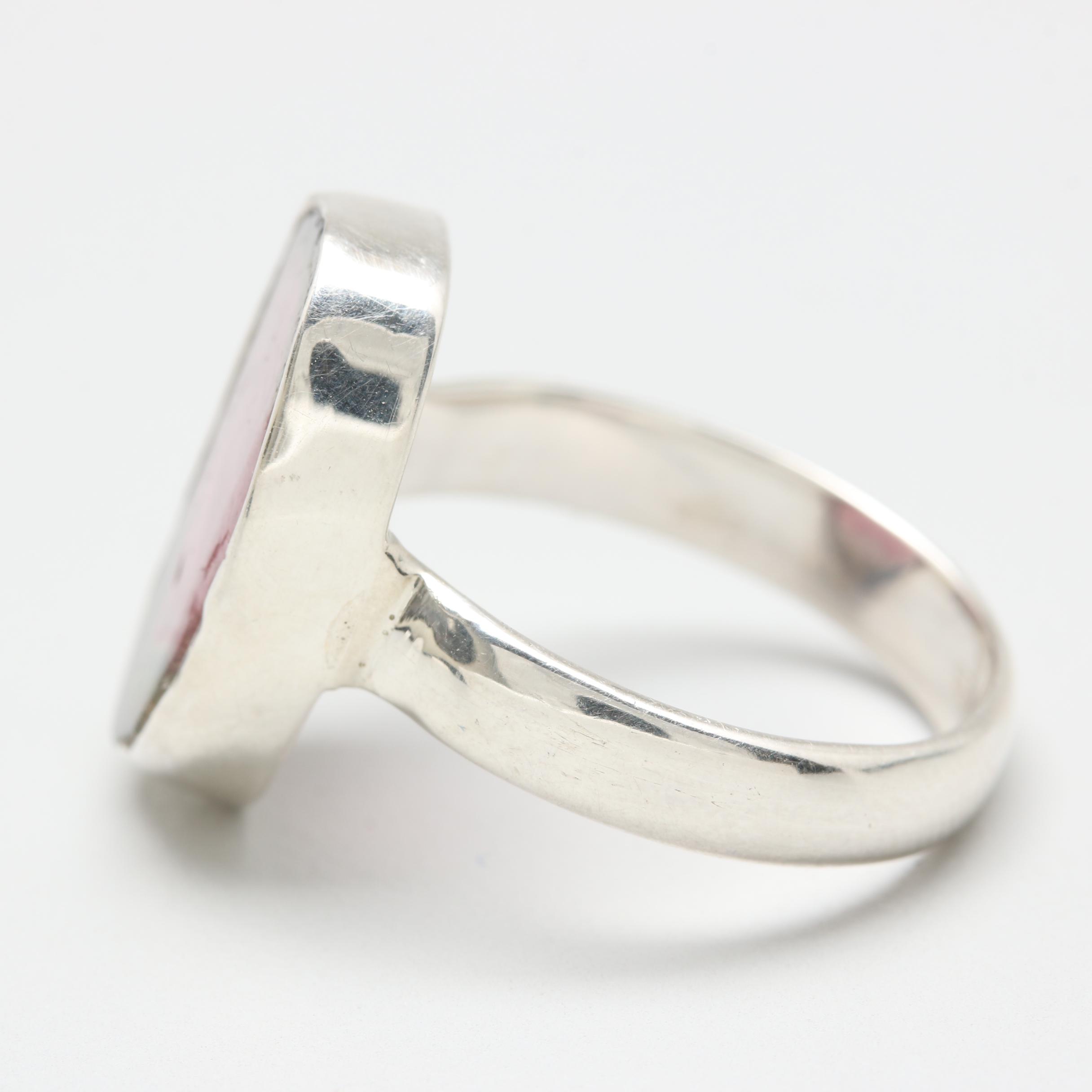 Sterling Silver Watermelon Tourmaline Slice Ring