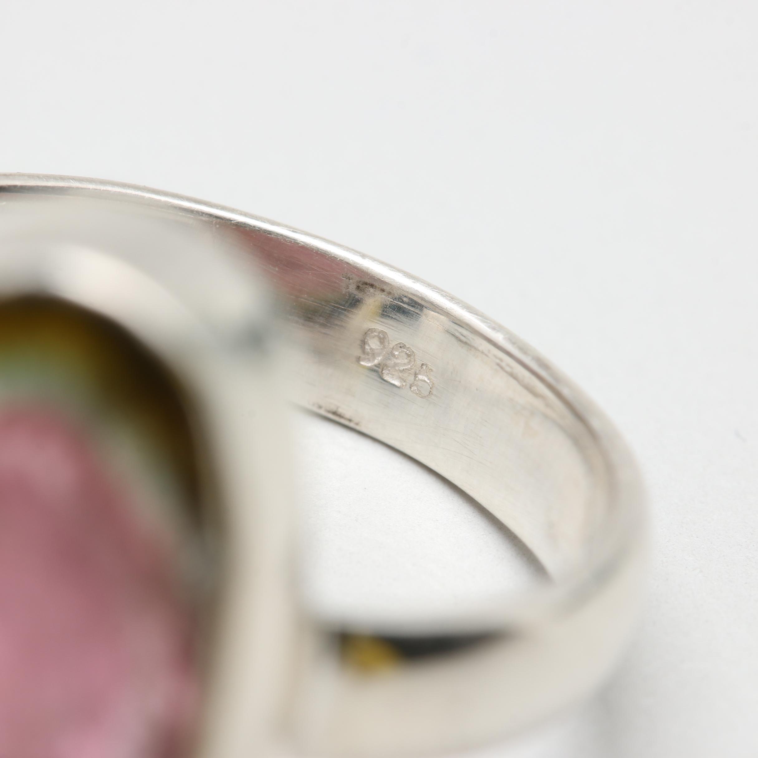 Sterling Silver Watermelon Tourmaline Slice Ring